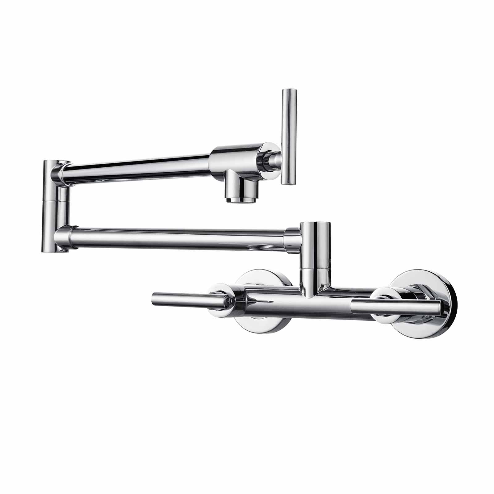 ALEASHA Wall Mounted Brass Pot Filler Folding Faucet with Double Joint Swing Arms and Hot Cold Water in Polished Chrome