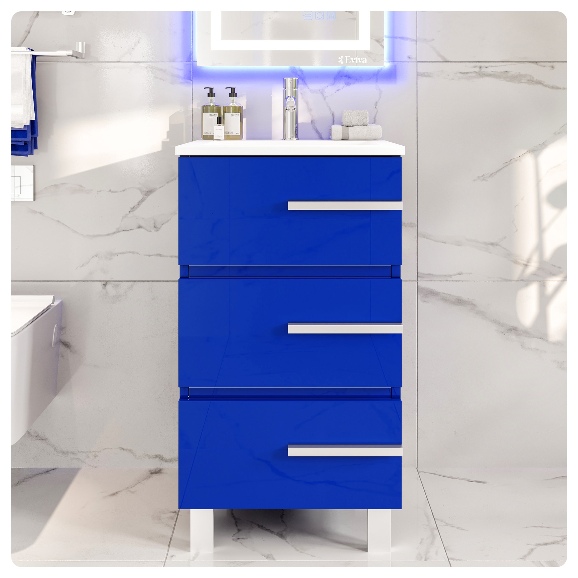 Eviva EVVN580-20BLU Deluxe 20-in Blue Single Sink Bathroom Vanity with White Porcelain Top