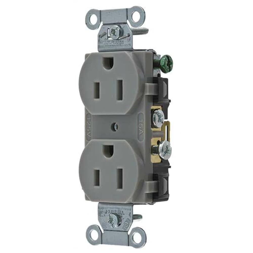 Hubbell  Wiring Device-Kellems Straight Blade Receptacle 5-15R 15 A 125V AC 2 Pole 3 Wire Flush Mount Isolated Ground