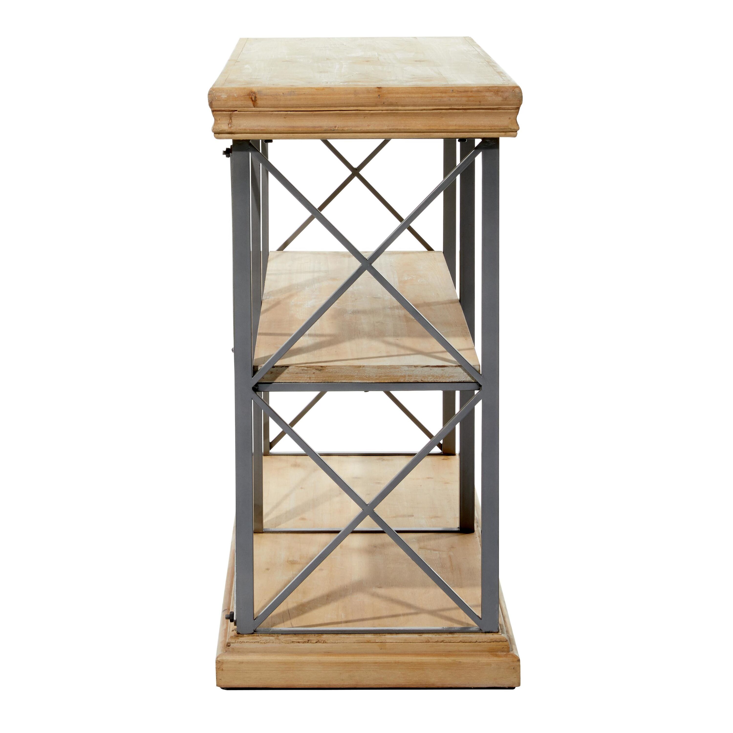48" Brown Fir Wood and Iron 3-Tier Shelving Unit