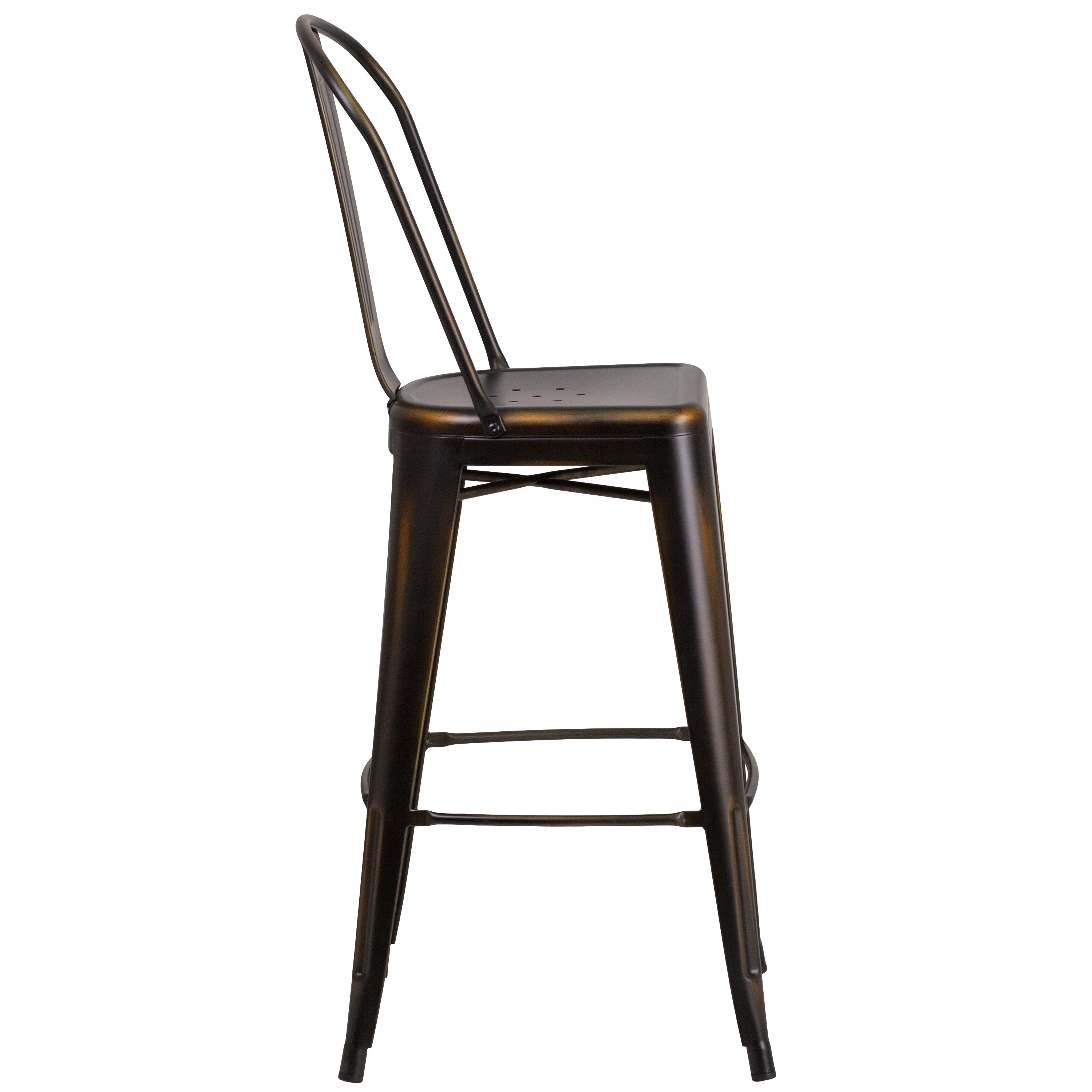 Distressed Copper Metal 30" Bar Stool with Slat Back