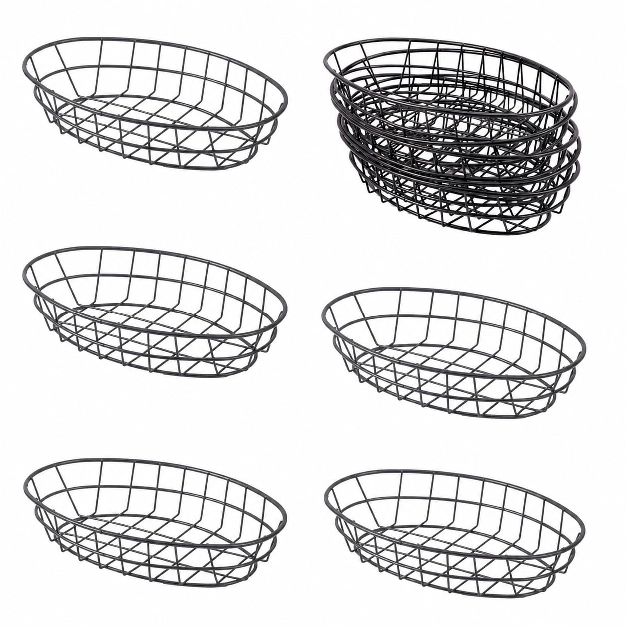 Aoibox  Black Oval Wire Bread Basket Iron Metal Serving Basket with 50 Kraft Deli Wrapper Sheets 10 Piece Set