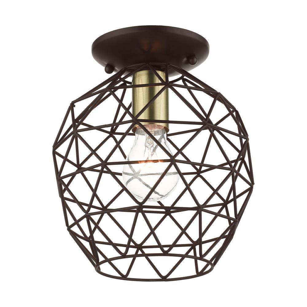 Geometrix Bronze Hand-Welded Glass LED Flush Mount