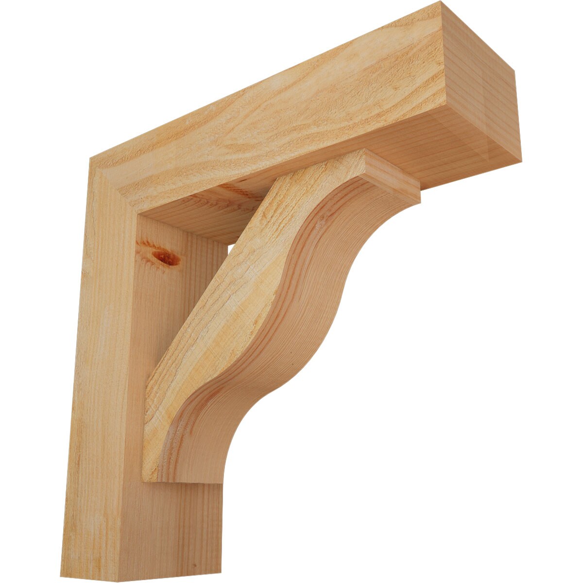 Ekena Millwork 1462437 Funston block rough sawnbracket with offset brace 6-in x 20-in x 20-in Douglas fir Brown Wood Standard bracket