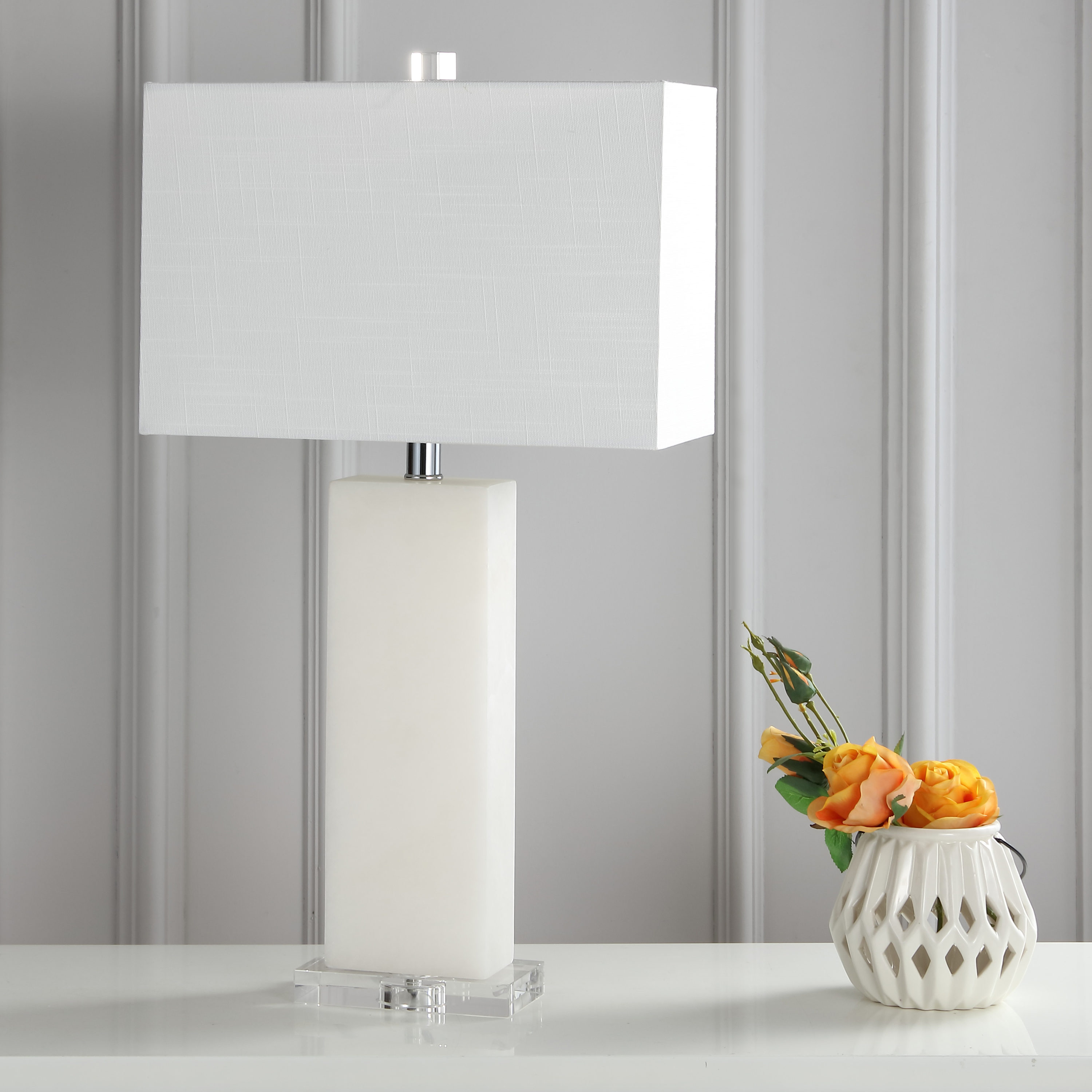 Holtz 27" White Alabaster Table Lamp with Acrylic Base