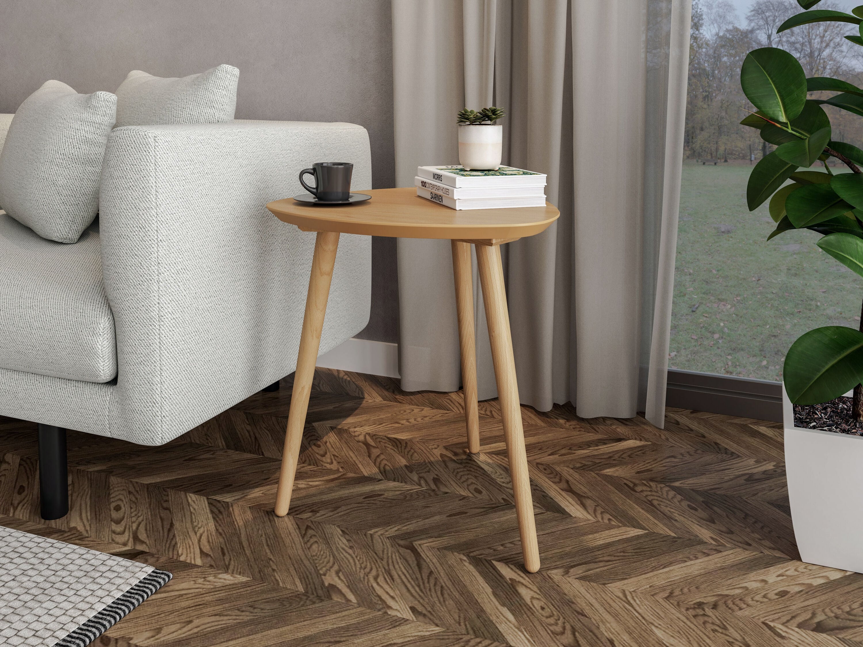 Camaflexi MDET10 20.7-in W x 22.04-in H Oak Wood Triangle Midcentury End Table Assembly Required