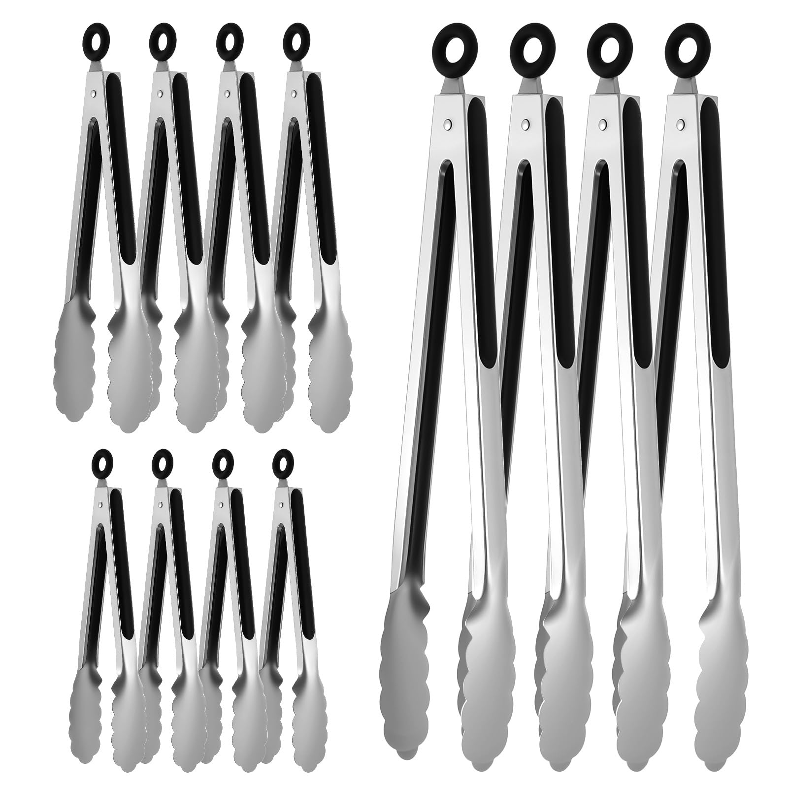 Aoibox  12 Piece Stainless Steel Kitchen Tongs Set 7 9 12 Inch Heat Resistant Locking Metal Tongs for Grilling