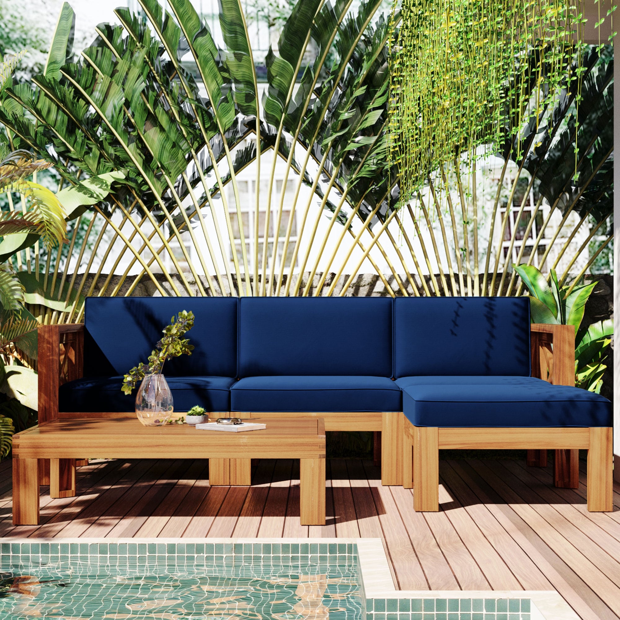 ModernLuxe L-SP100142AAC 5 -Piece Patio Conversation Set with Blue Cushions