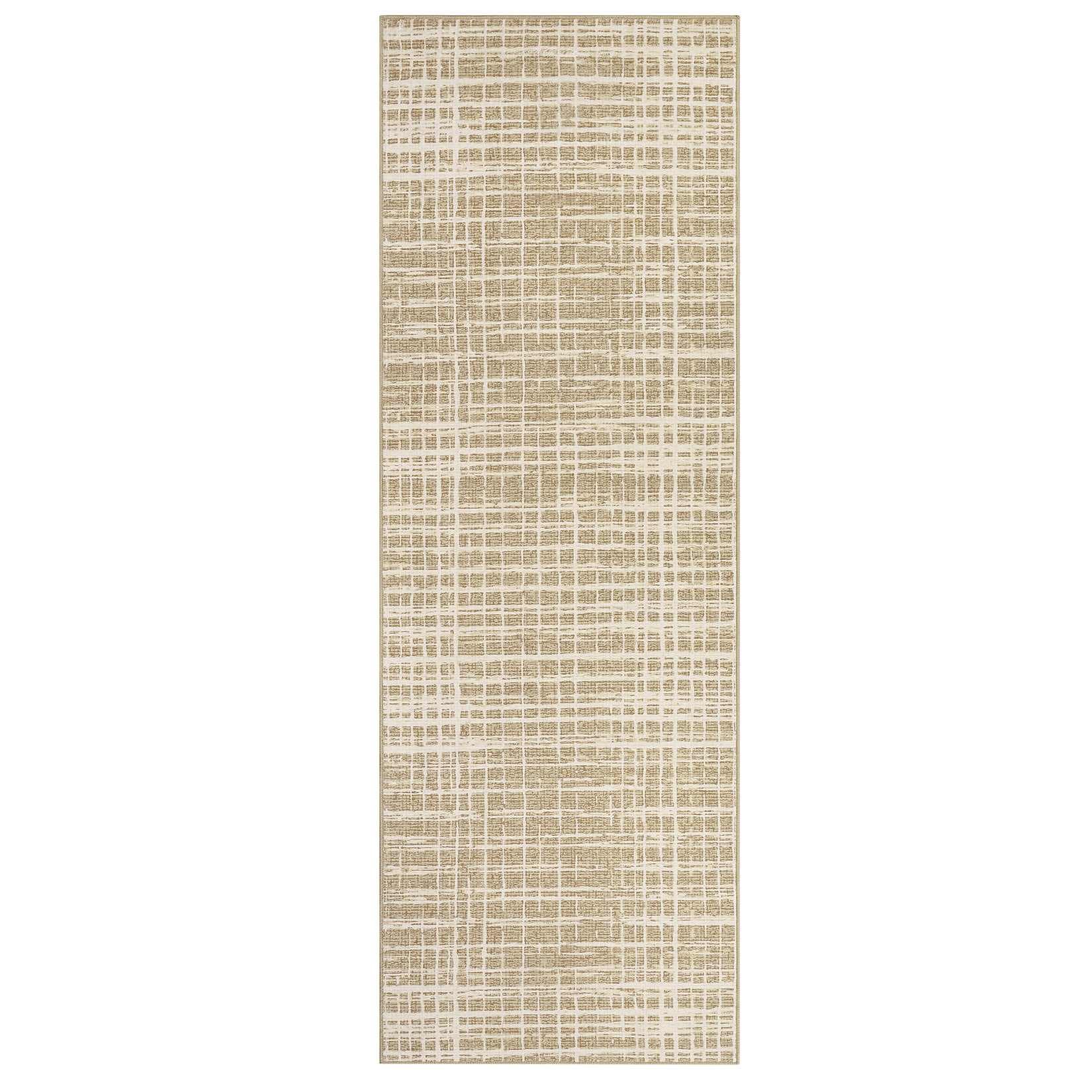 WhizMax SUNNY-PHK-33NGCL48 2 x 6 ft Polyester Taupe Rectangular Hallway Entryway Bathroom Kitchen Geometric Checkered Modern Machine Washable Runner Rug