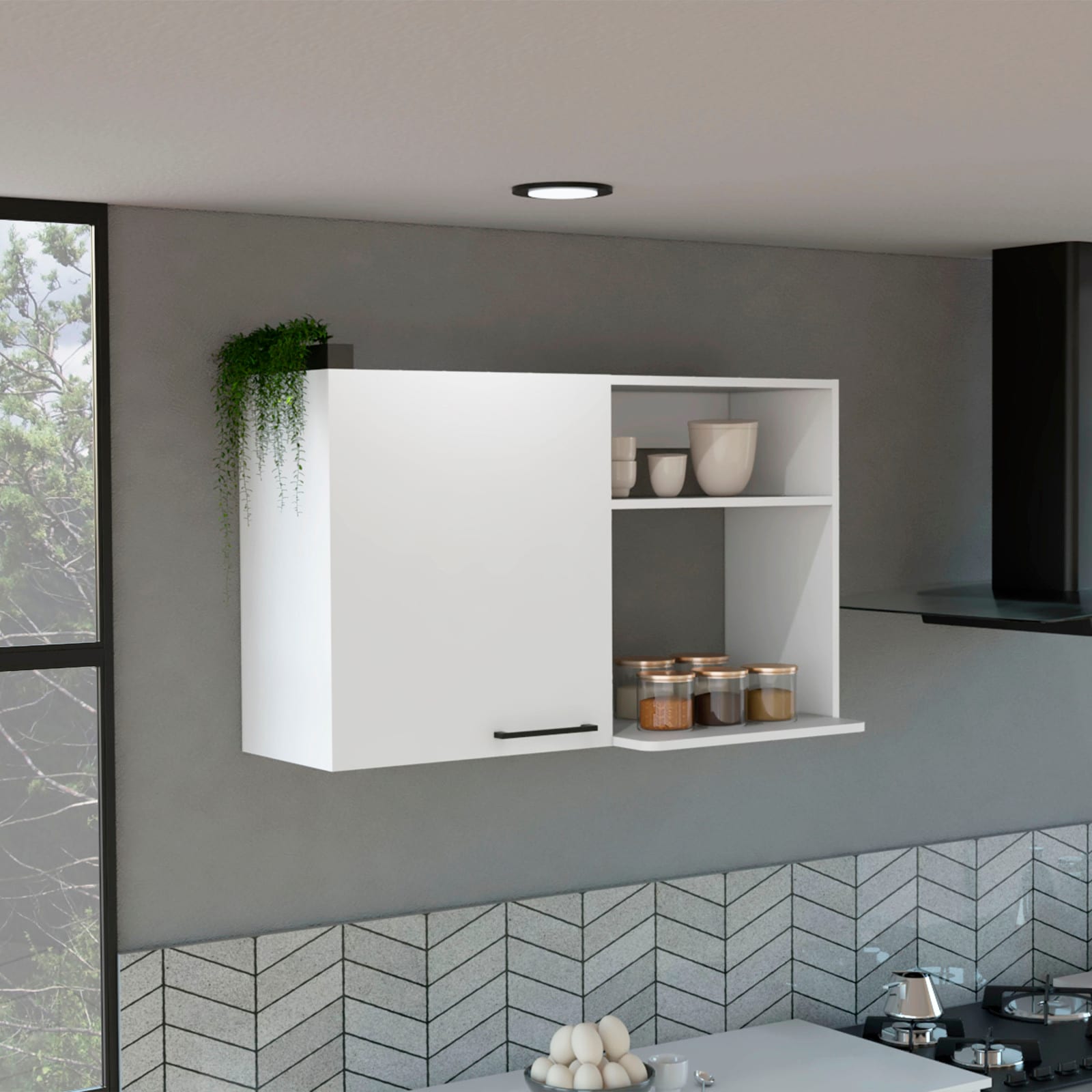 CHITA Modern Wall Storage Cabinet with 1 Door 2 Shelves for Living Room Bedroom Hallway Entryway and Organized Home Storage White