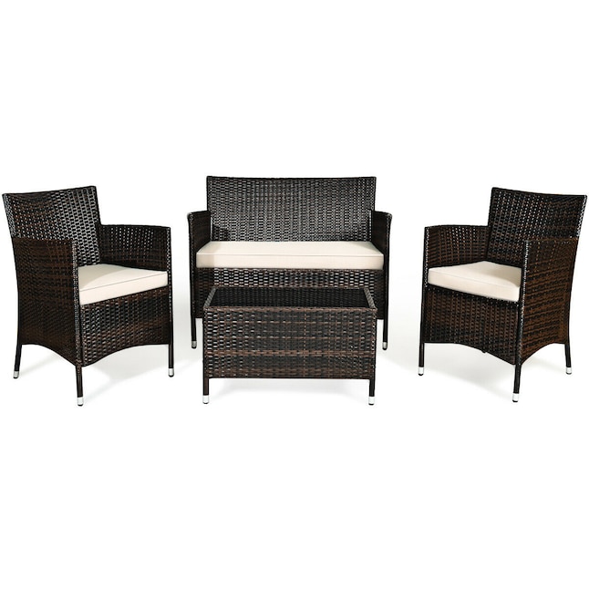 Clihome 4 Piece Rattan Patio Conversation Set With Cushions In The Sets Department At Com - Rattan Garden Furniture Cushion Sets