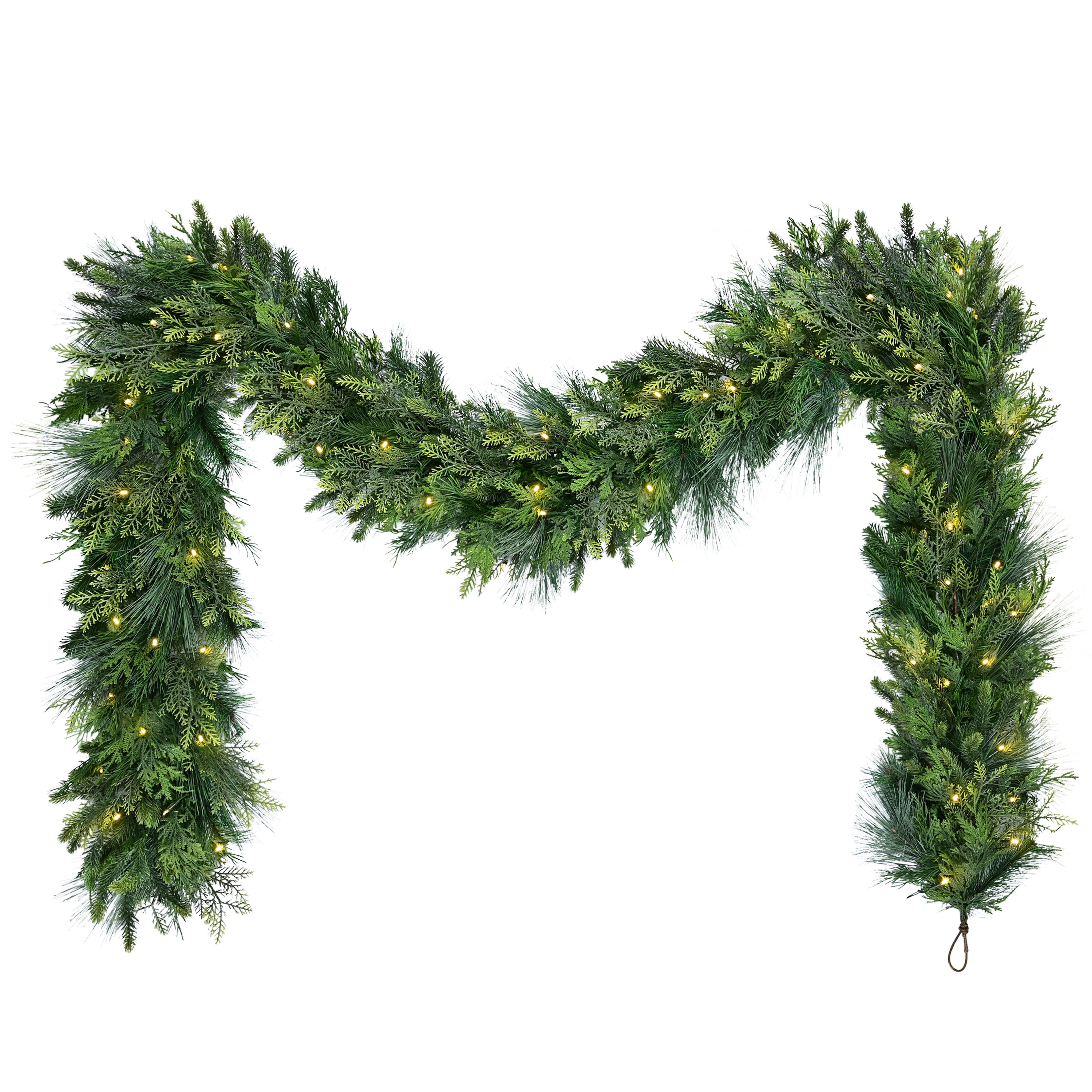 Puleo International Indoor/Outdoor Pre-lit Battery-operated 9-ft Pine Artificial Garland with Yellow LED Lights