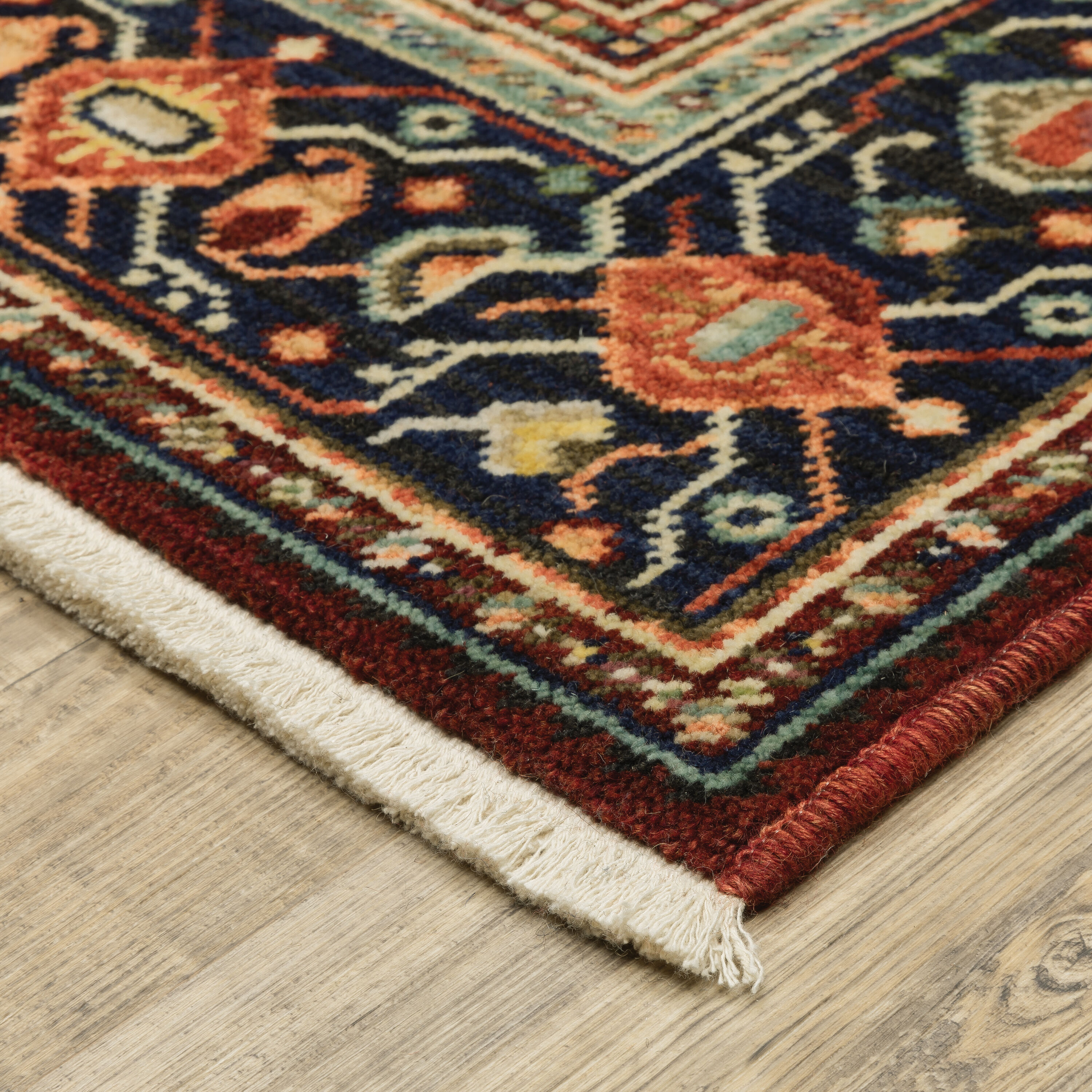 Shiloh Red Wool and Nylon Rectangular Bohemian Area Rug