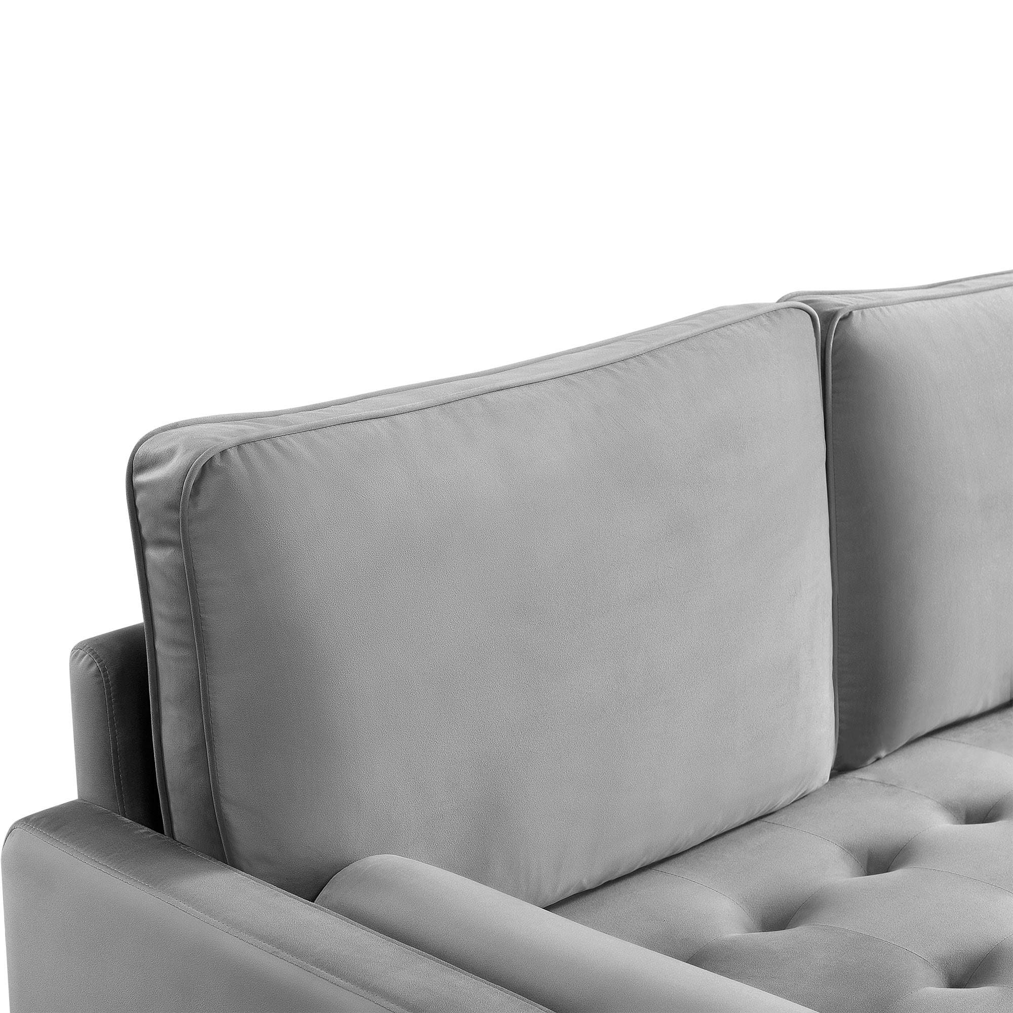 57 Inch Grey Velvet Loveseat with Bolster Pillows