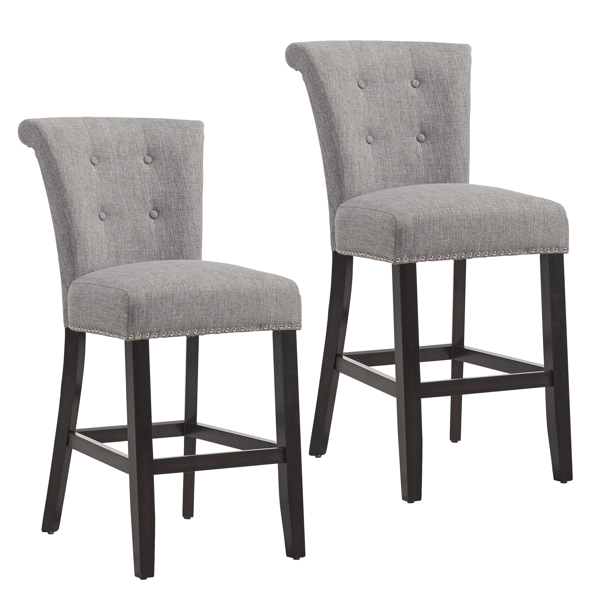 Worldwide Homefurnishings 203-221CF/LG 2 -Set Grey/coffee leg 26.0-Inches H Counter height Square seat Upholstered Wood Bar Stool and Back