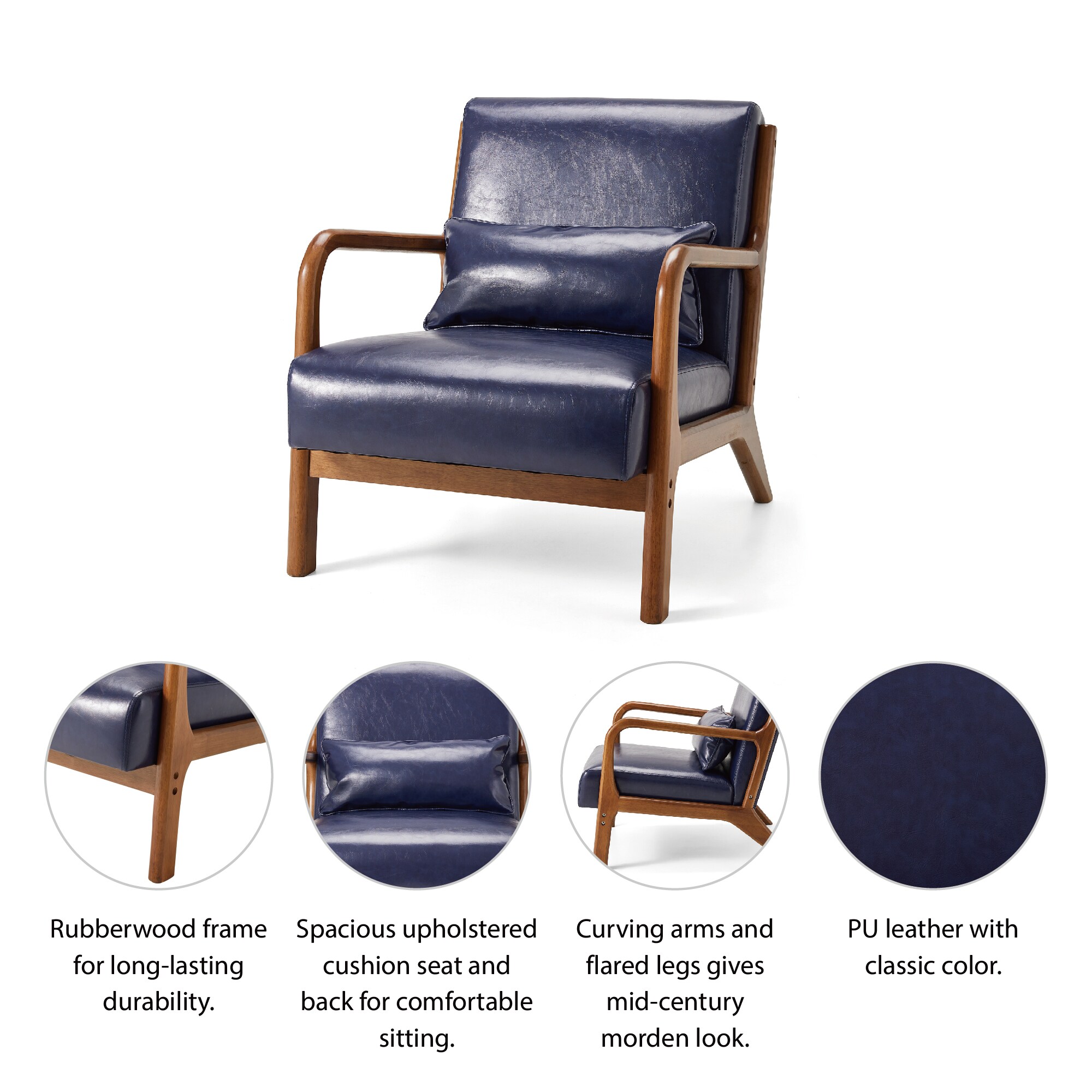 Glitzhome 2 Modern Navy Blue Faux Leather Accent Chair in the Chairs ...