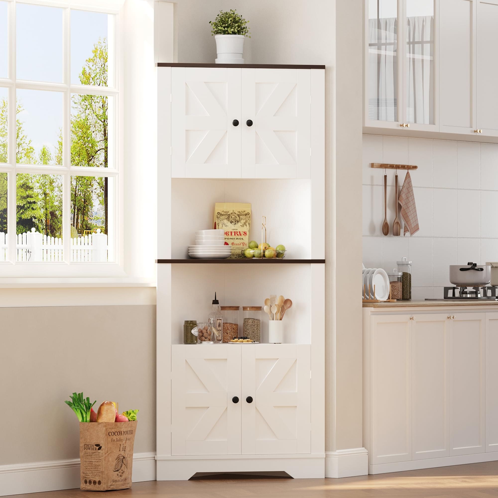 IdealHouse 63 Inch Tall Farmhouse Corner Cabinet with 4 Doors and 5 ...