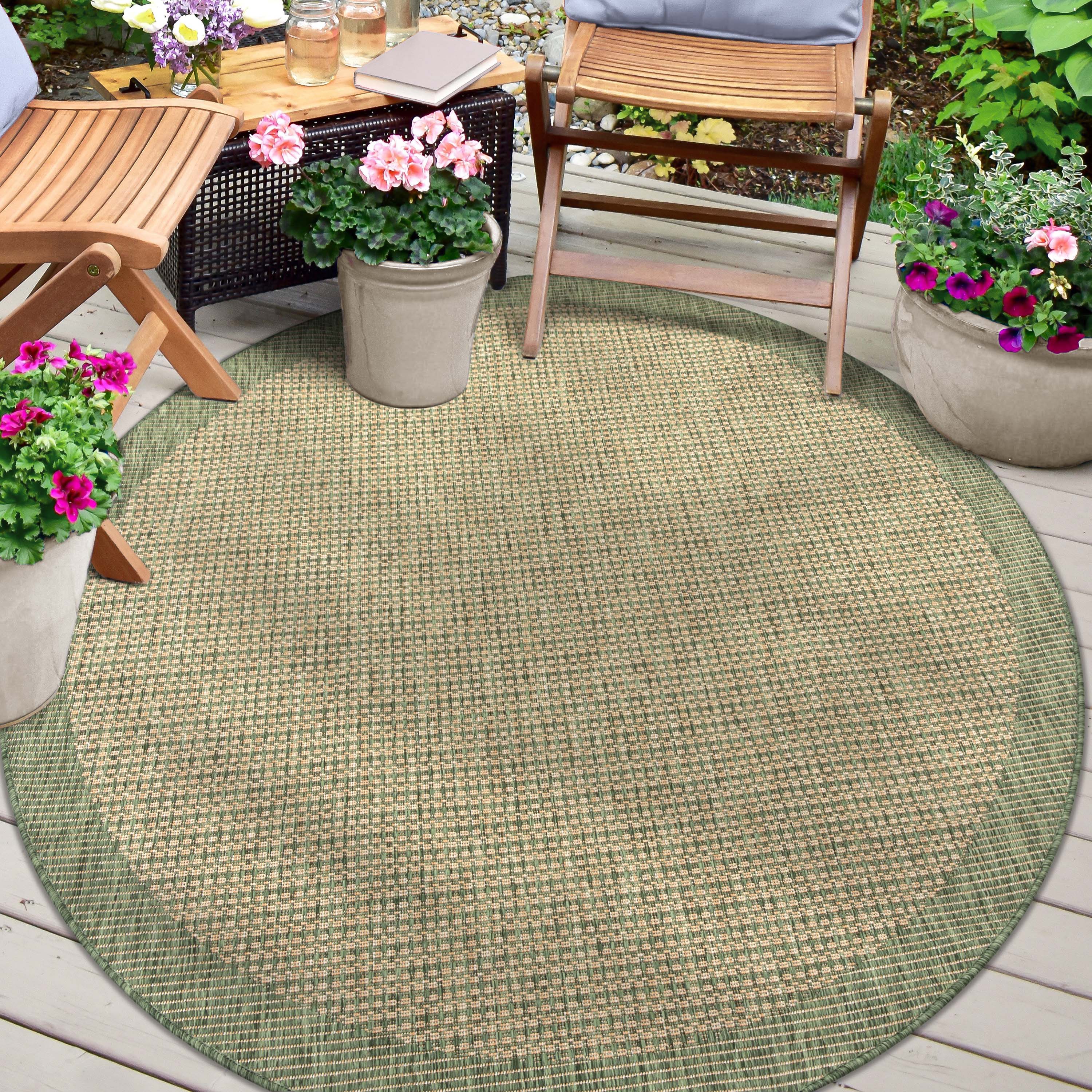 Well Woven MED-35-4R 4 x 4 (ft) Flatweave Polypropylene Green Round Indoor/Outdoor Stripe Mid-Century Modern Area rug