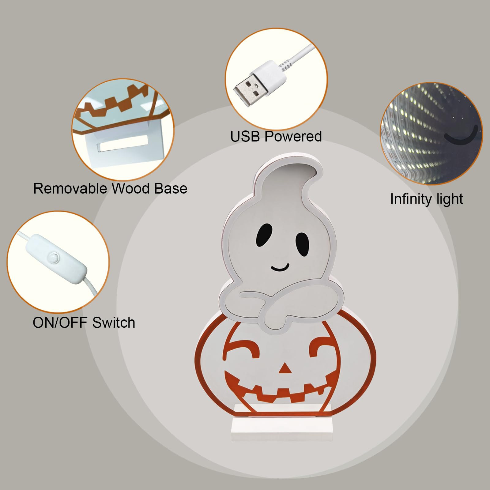 Oyezvary LED Halloween Pumpkin Ghost Light 3D Infinity Neon Sign USB ...