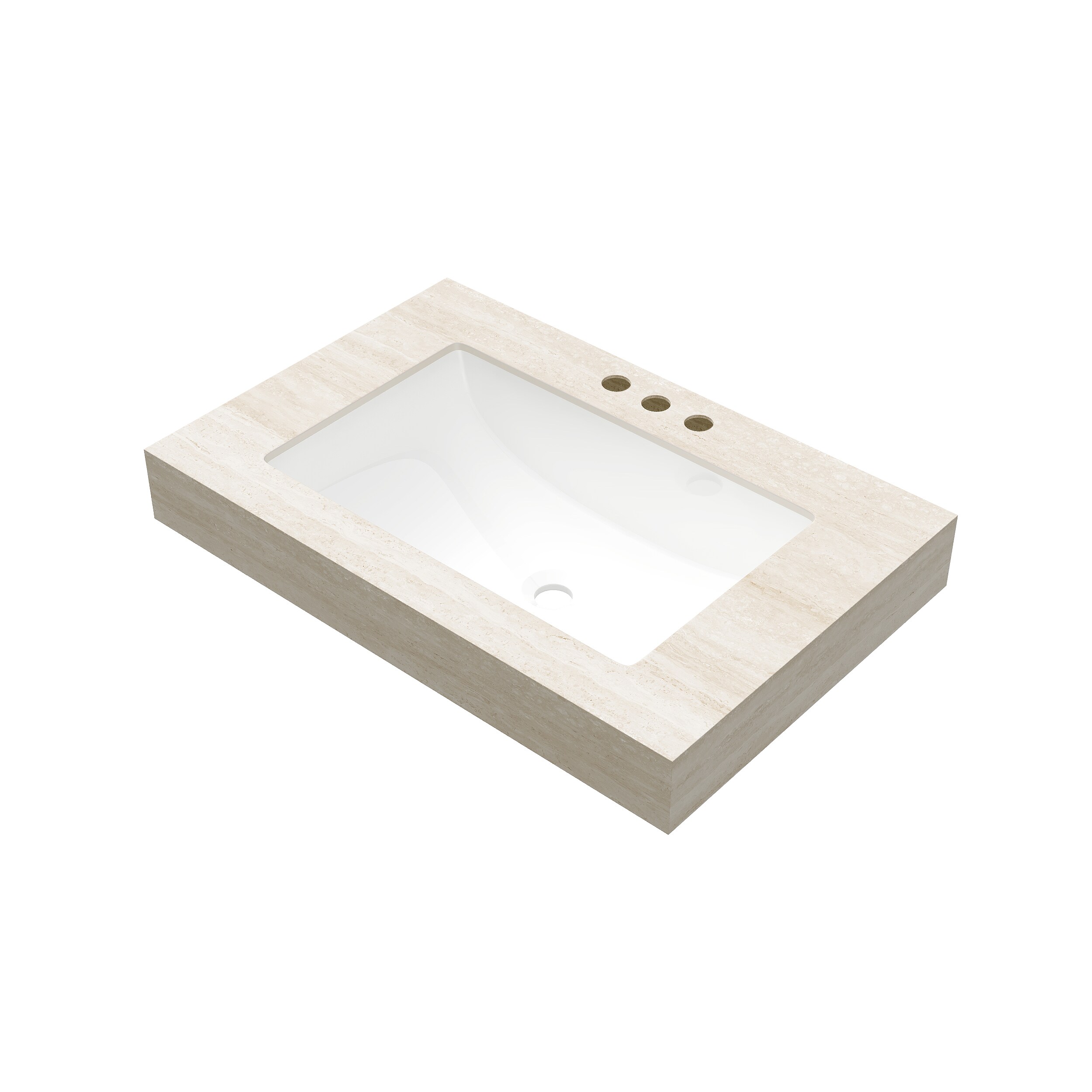 GDFStudio Muri Modern 30 in Sintered Stone Countertop and Undermount Ceramic Basin with Three Standard Pre-drilled Faucet Hole - Beige Roma Travertine-Pattern (Sink ONLY - NO Faucet and Drain)