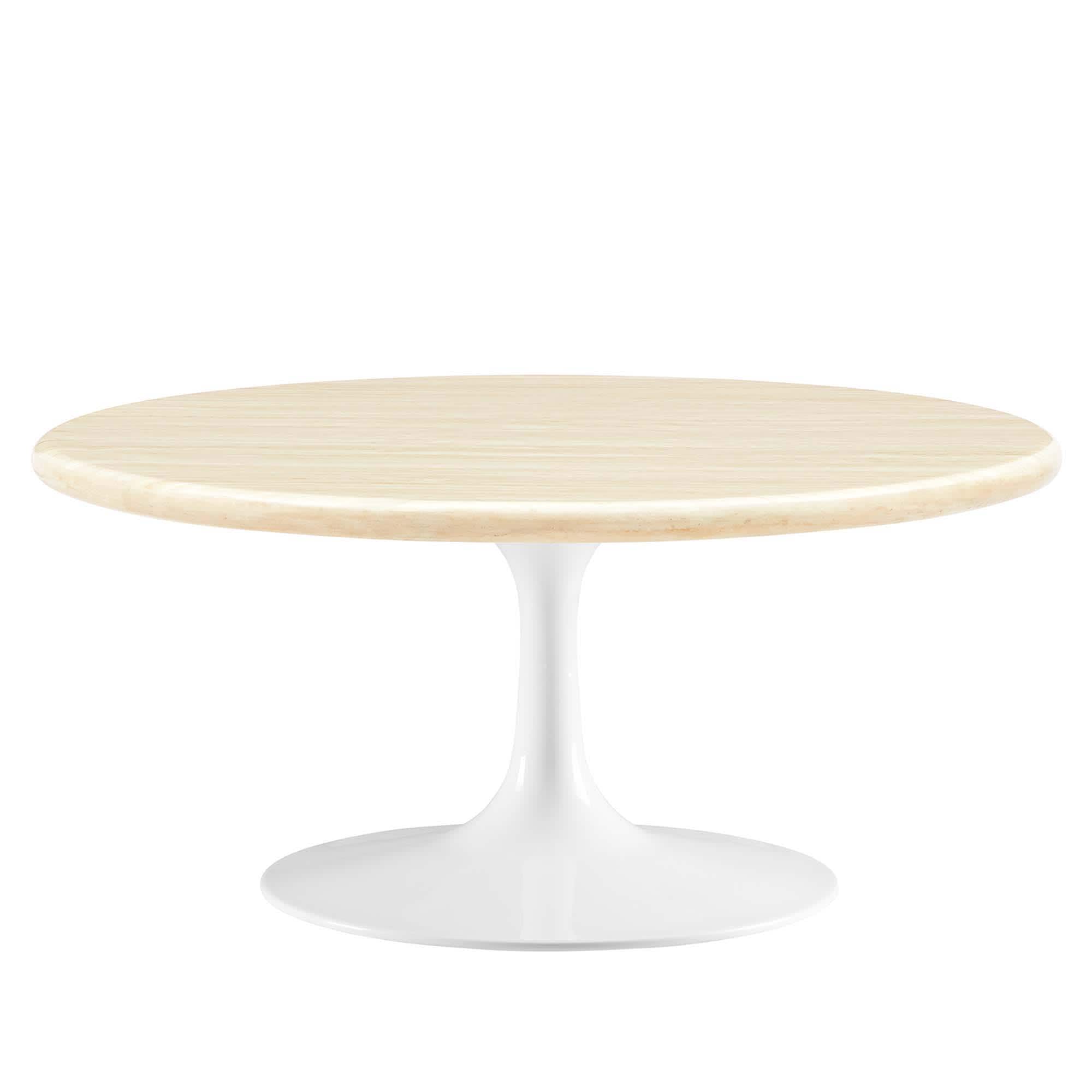 Modway EEI-6749-WHI-TRA Lippa 36” Round Faux Travertine Coffee Table in White Travertine