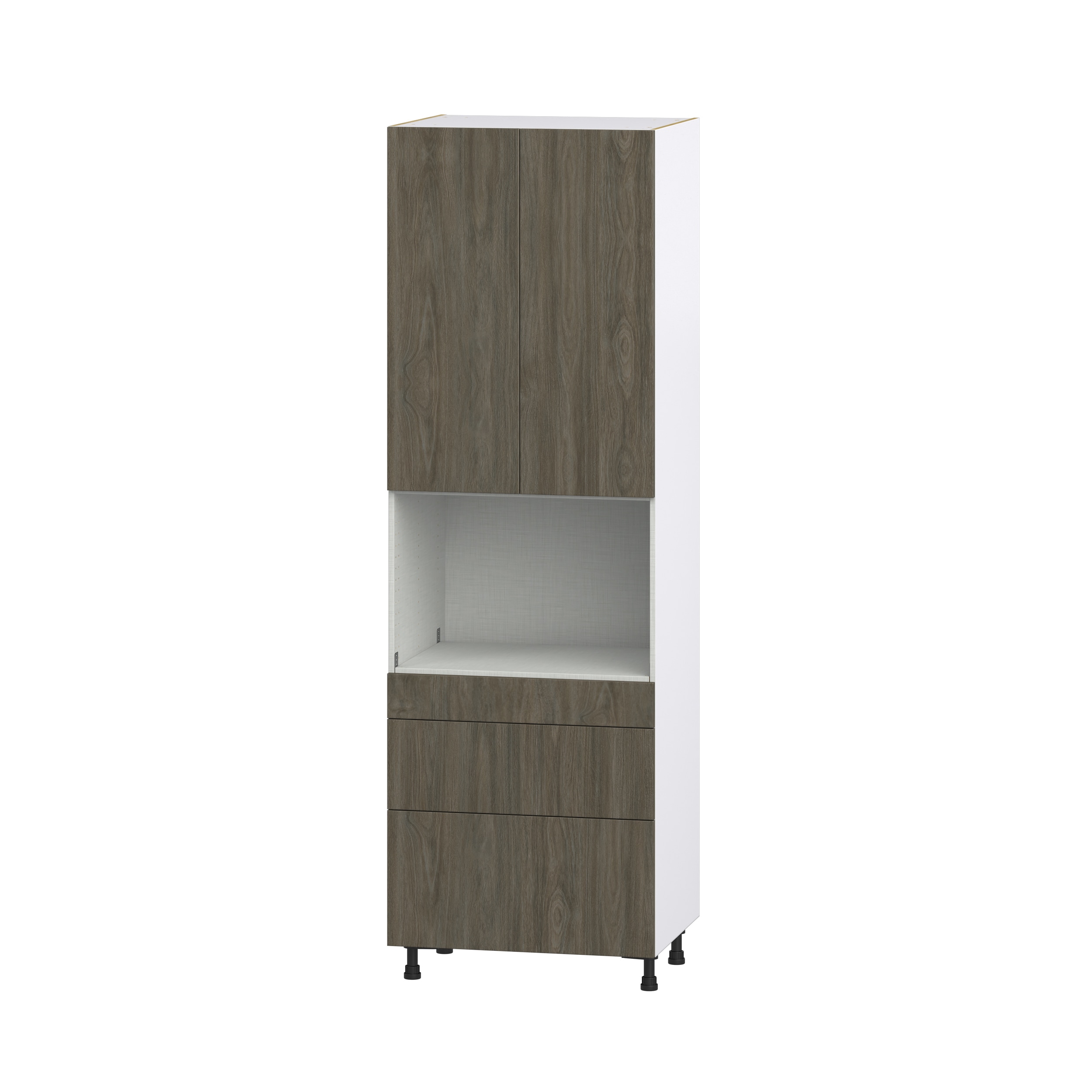 Hugo&Borg DSTM3D3094.5-SA Savane 30-in W x 94.5-in H x 24-in D Textmel 3 -Drawers Microwave Pantry Fully assembled Cabinet (Flat Panel Slab)