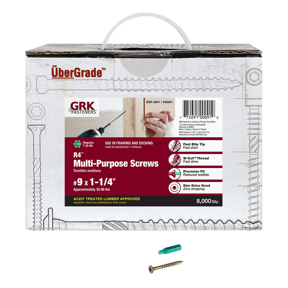 GRK Fasteners 00091 R4 #9 x 1-1/4-in Polymer Exterior Wood screws ( 8000 -Per Box )