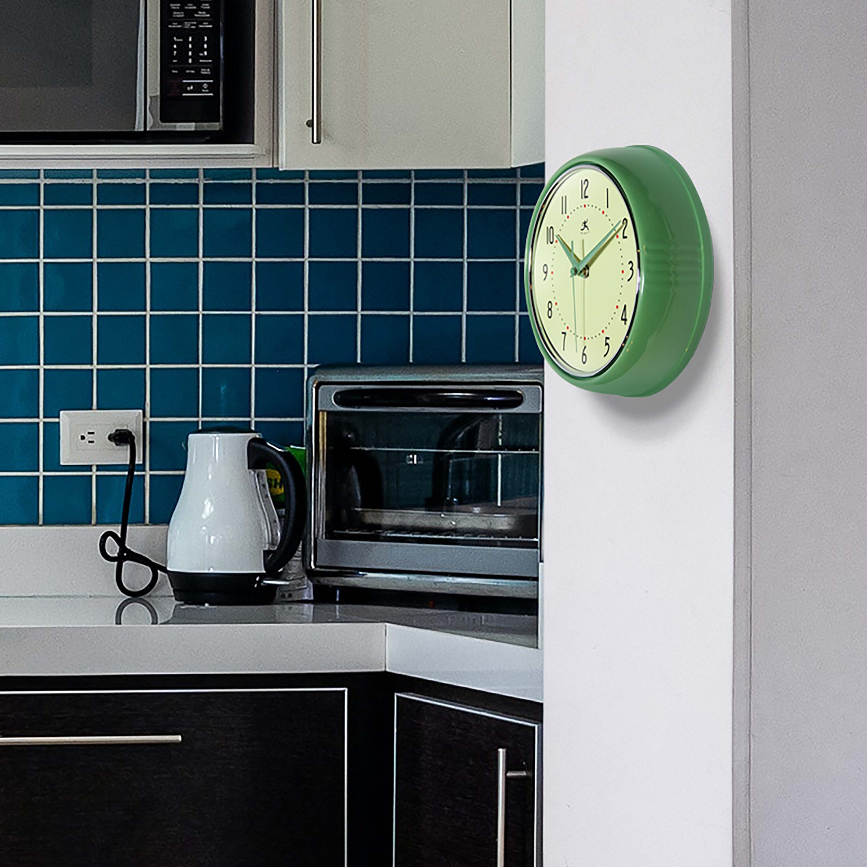 9.5" Green Retro Metal Wall Clock with Cream Face