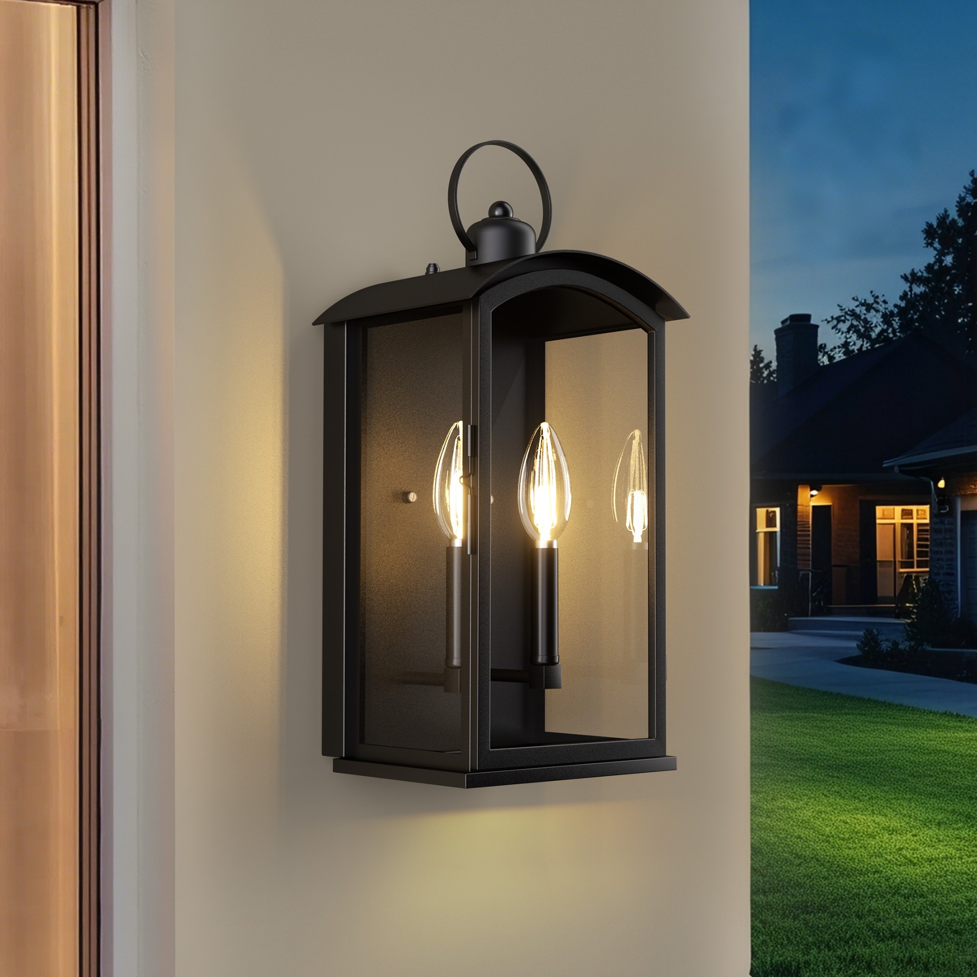 Maxax - Montpelier 2 -Light 19.75-in H Matte Black Hardwired Dusk to Dawn Outdoor Wall Light