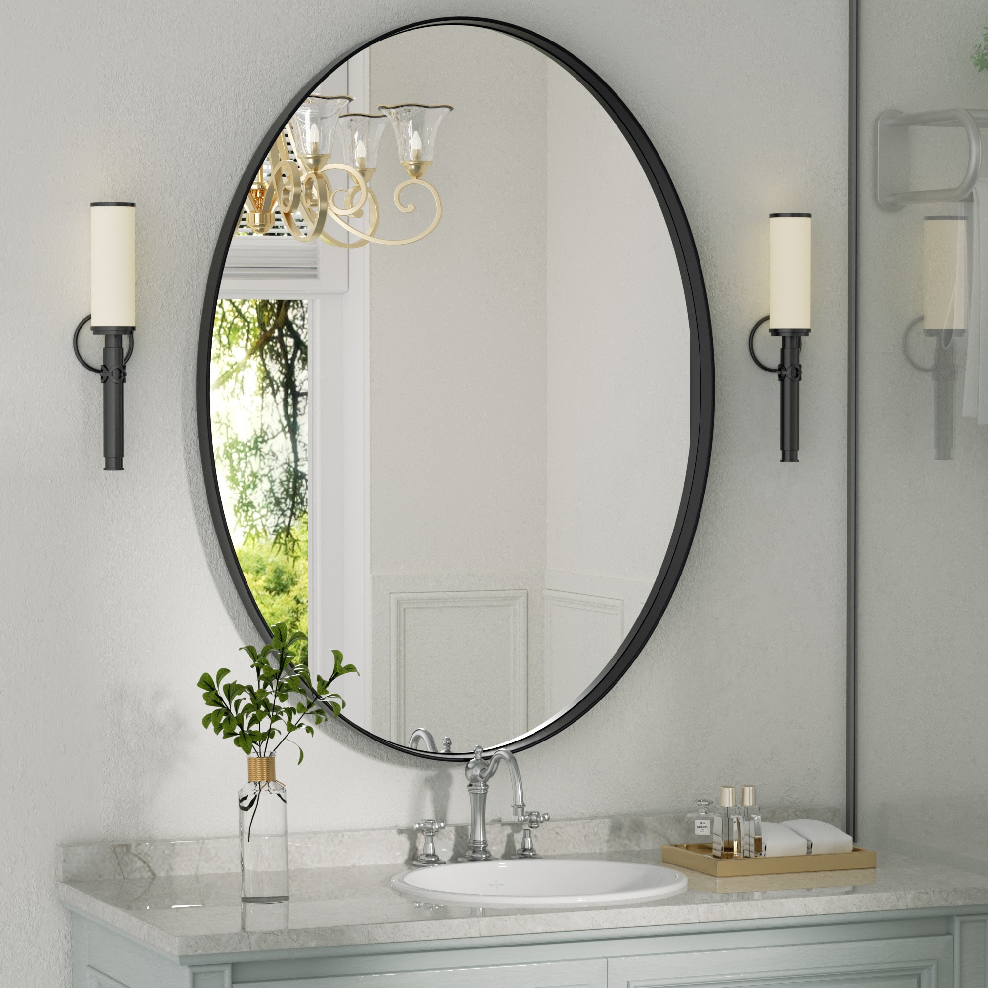 Clavie 24-in W x 36-in H Oval Black Framed Wall Mirror in the Mirrors  department at