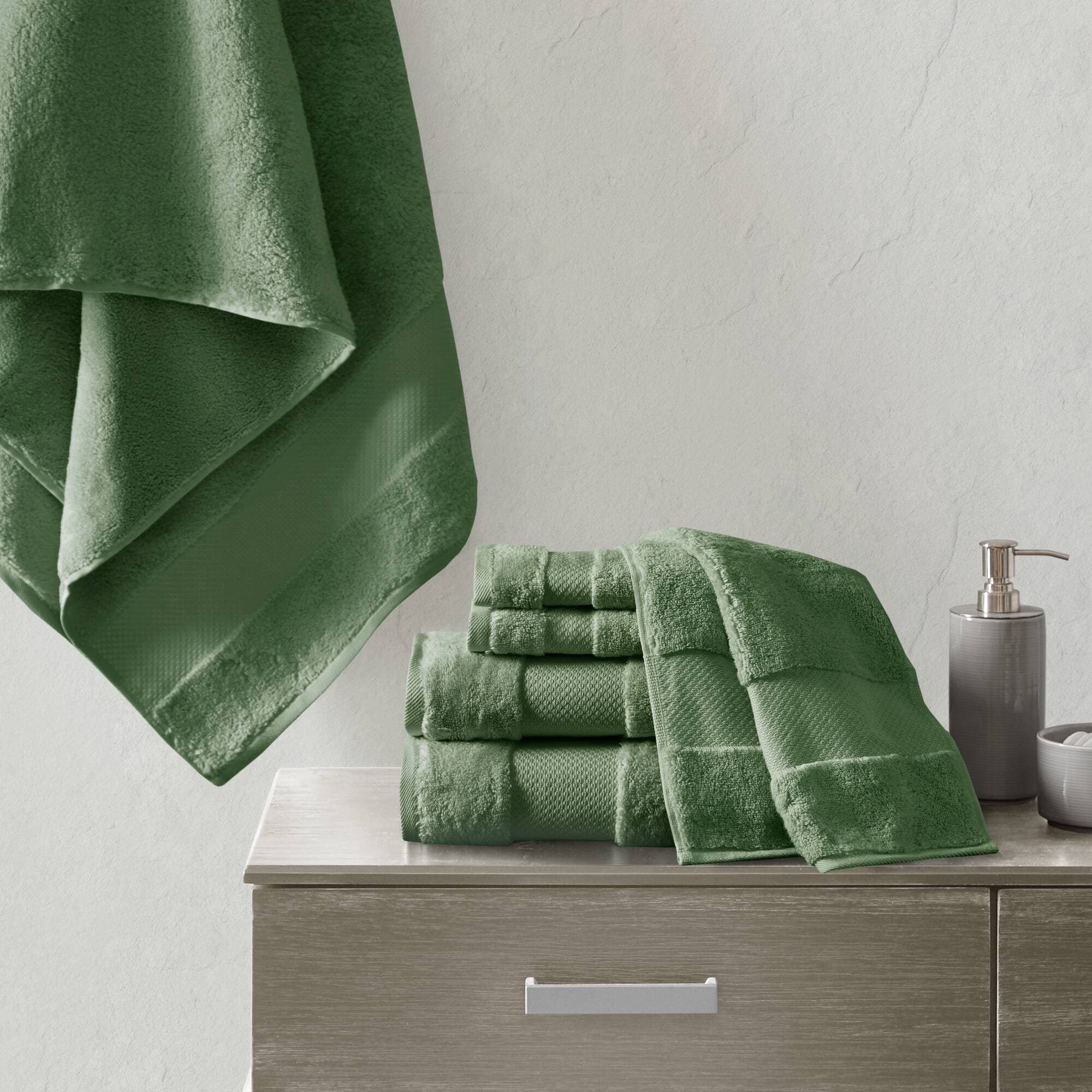 Madison Park Signature MPS73-543 6-Piece Green Cotton Quick Dry Bath Towel Set