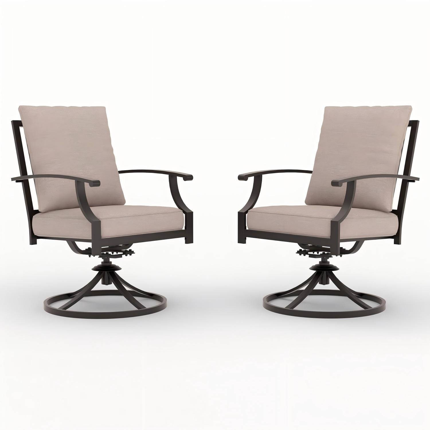 ALAULM LS-2DMS-SAND Iron Dining Swivel Rocking Chair Se Set of 2 Brownish Black Iron Frame Swivel rocker Dining Chair with Brown Solid Seat
