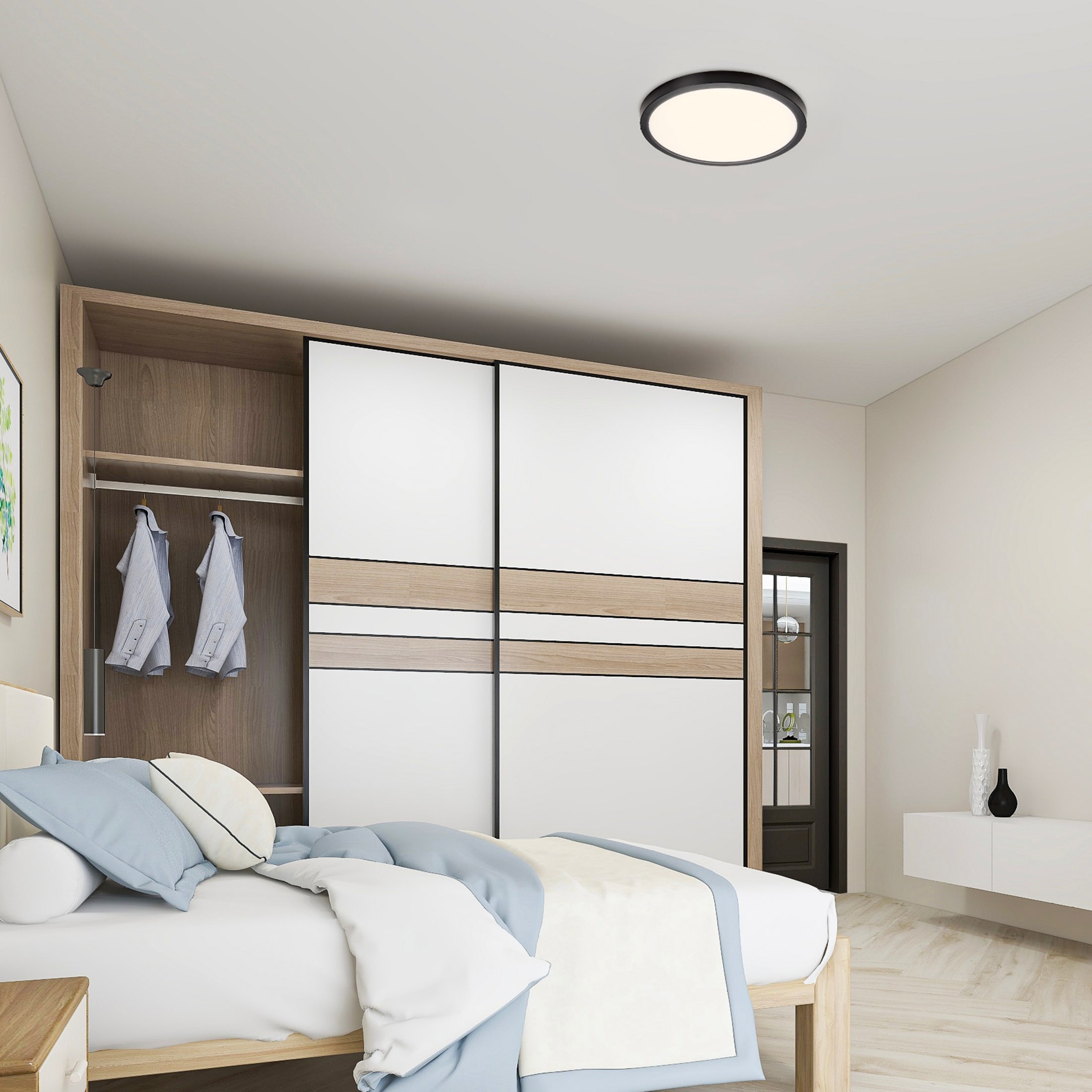 14-Inch Black Aluminum Round LED Flush Mount Ceiling Light