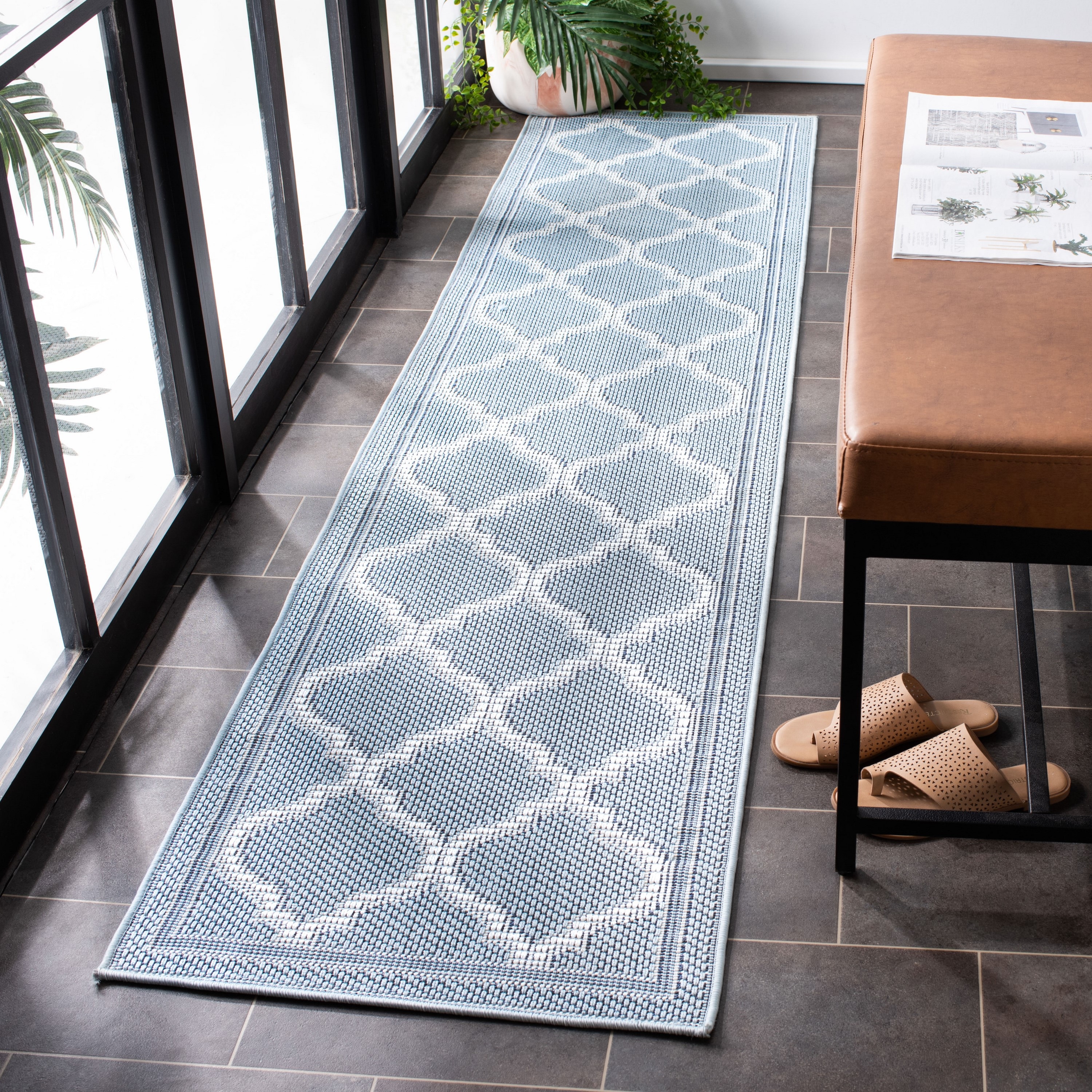 Safavieh BMU810M-28 Bermuda 800 Mercy 2 x 8 (ft) Loomed Polypropylene Light Blue/Ivory Rectangular Indoor/Outdoor Trellis Farmhouse/Cottage Runner rug
