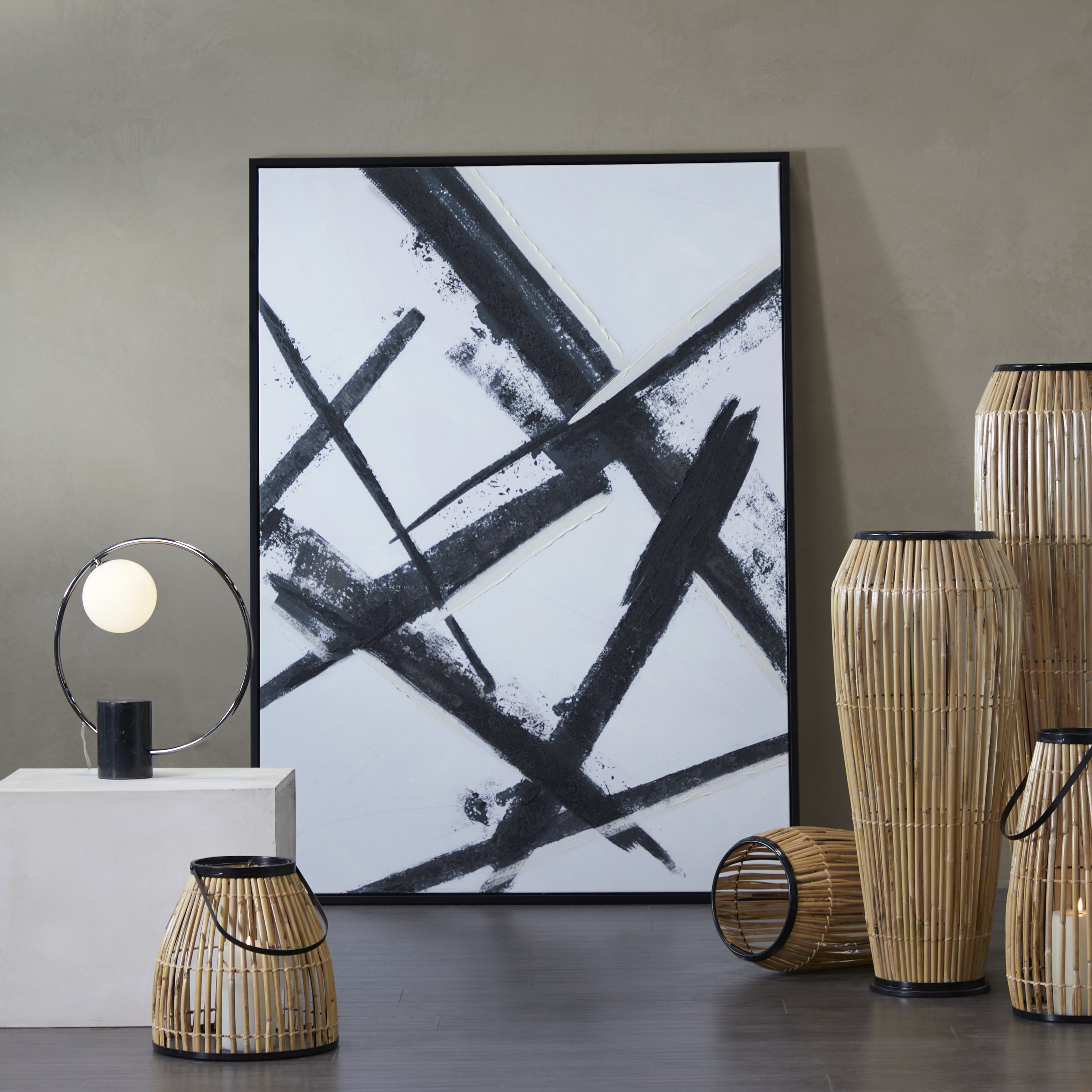 Grayson Lane 87874 Canvas with Black Frame Black Wood Framed 48-in H x 65-in W Abstract Painting