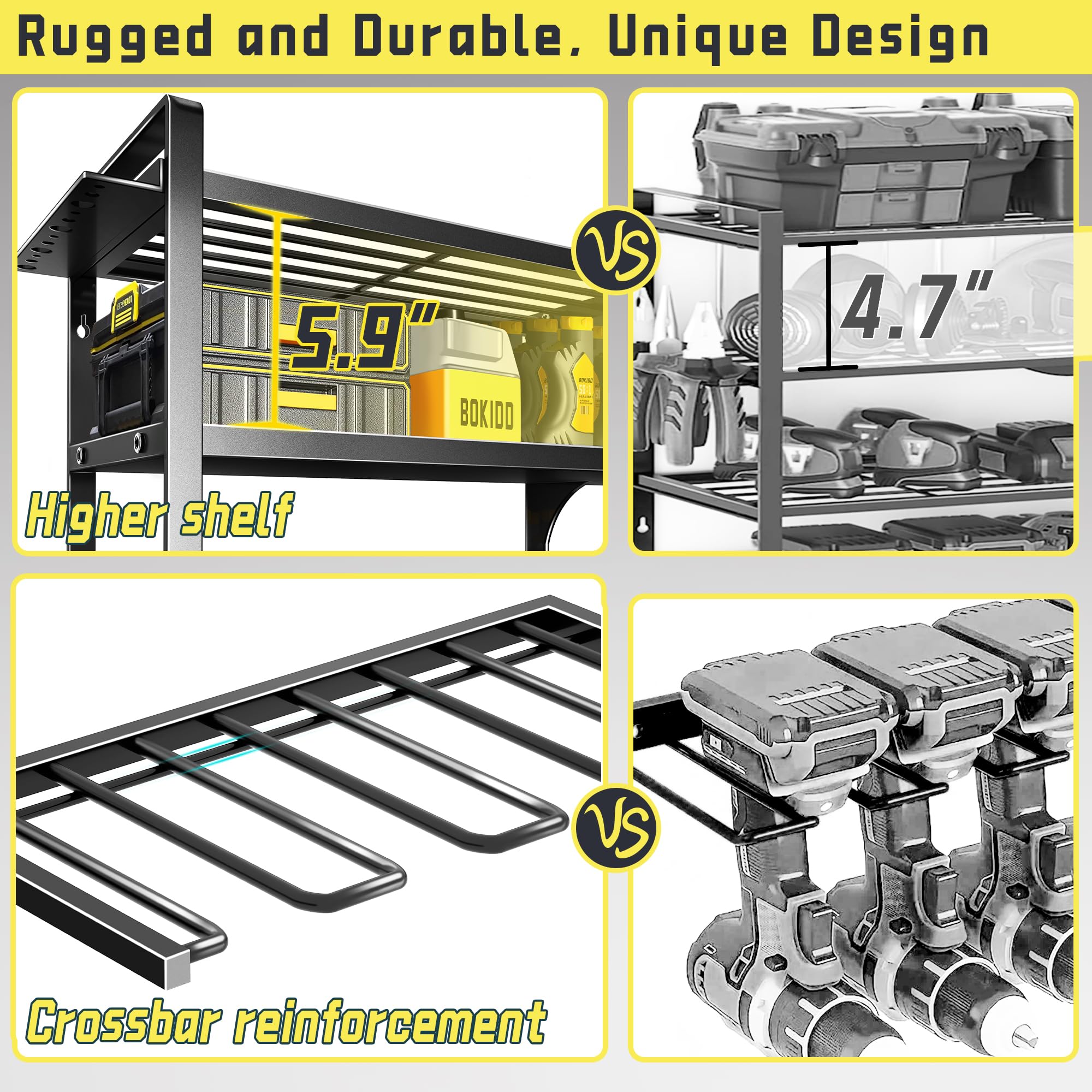 Anqtovp 4 Layer Metal Power Tool Organizer Wall Mount Holds 8 Drills ...