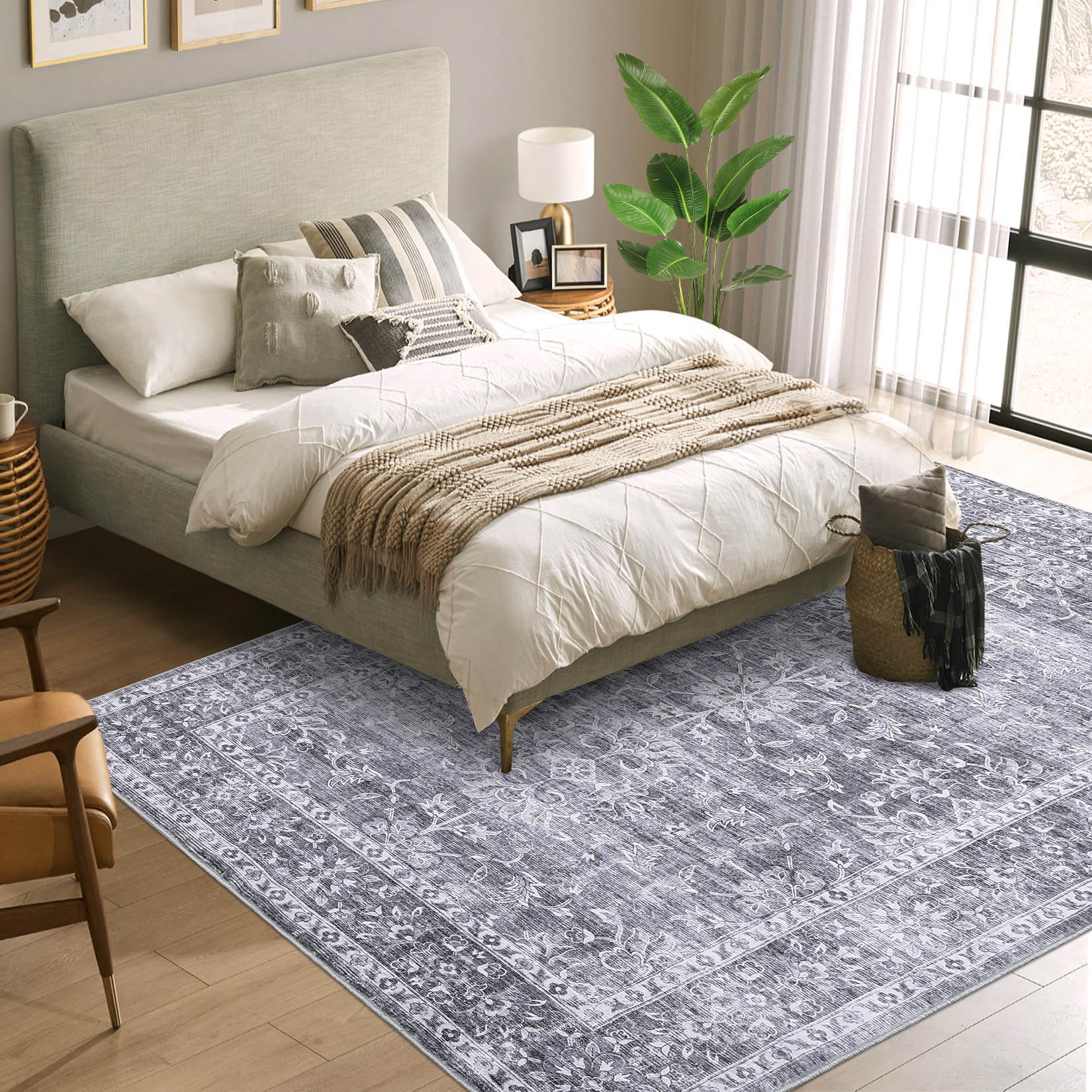 Garvee YXY-LO-PHO-15NFFXI4 9 x 12 (ft) Loomed Gray Rectangular Indoor Geometric Vintage Machine washable Pet Friendly Area rug