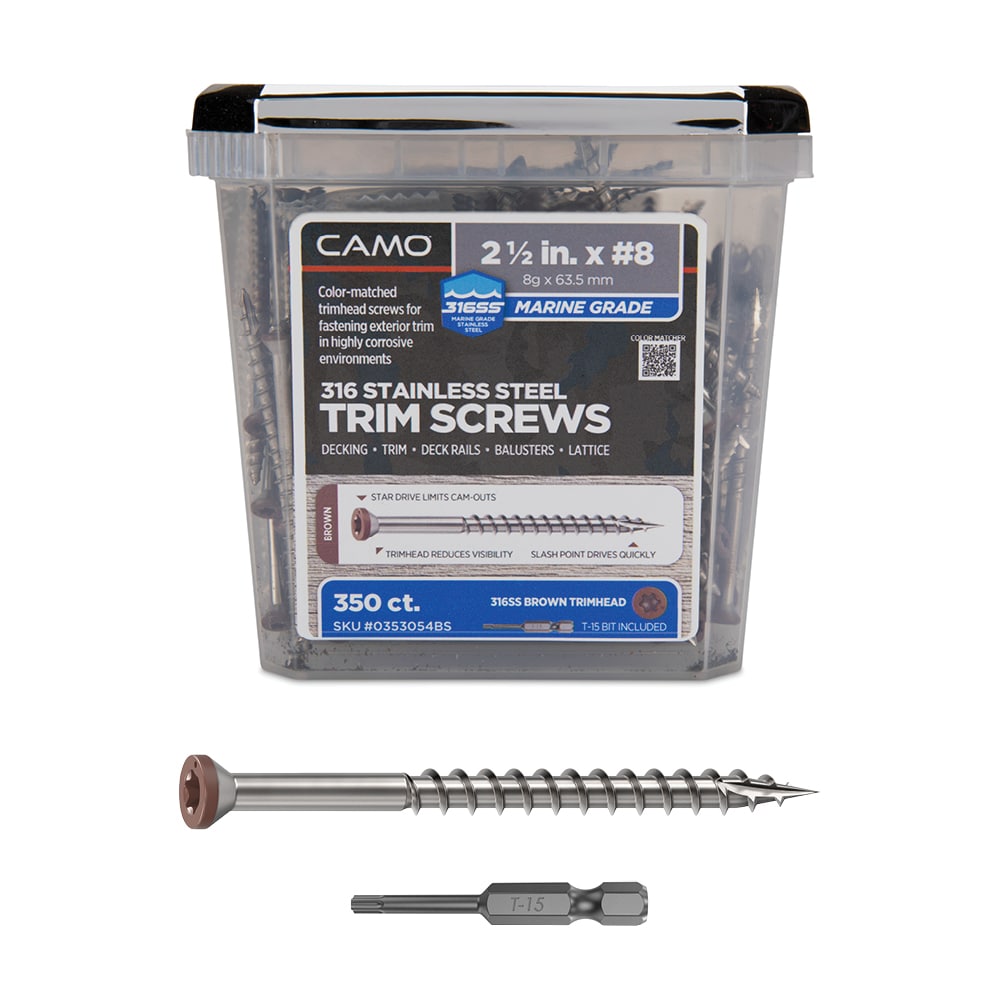 CAMO 0353054BS Brown #8 x 2-1/2-in Stainless steel Exterior Trim screws ( 350 -Per Box )