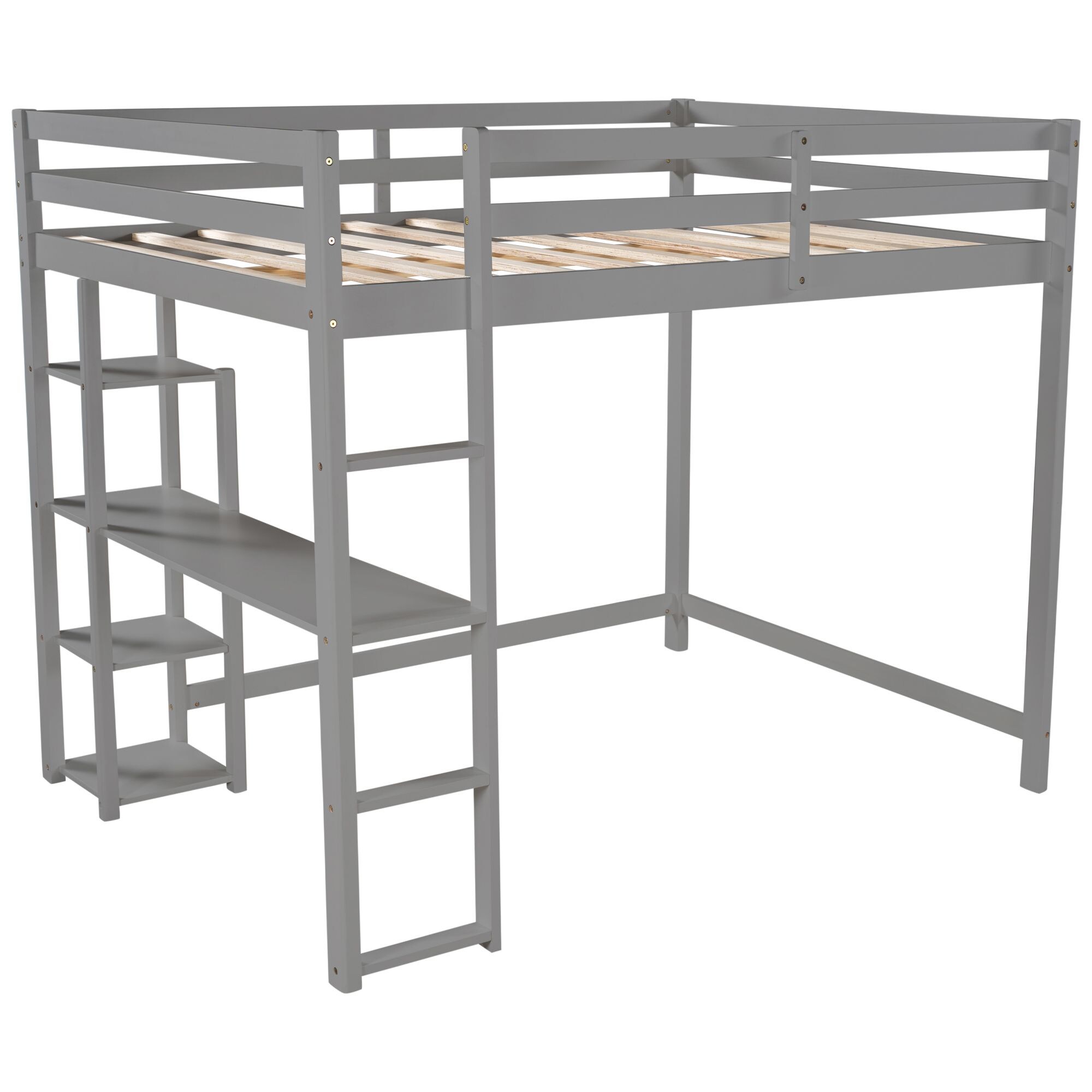 Yiekholo Gray Full Size Loft Bed with Desk, Study Loft Bunk Bed for ...