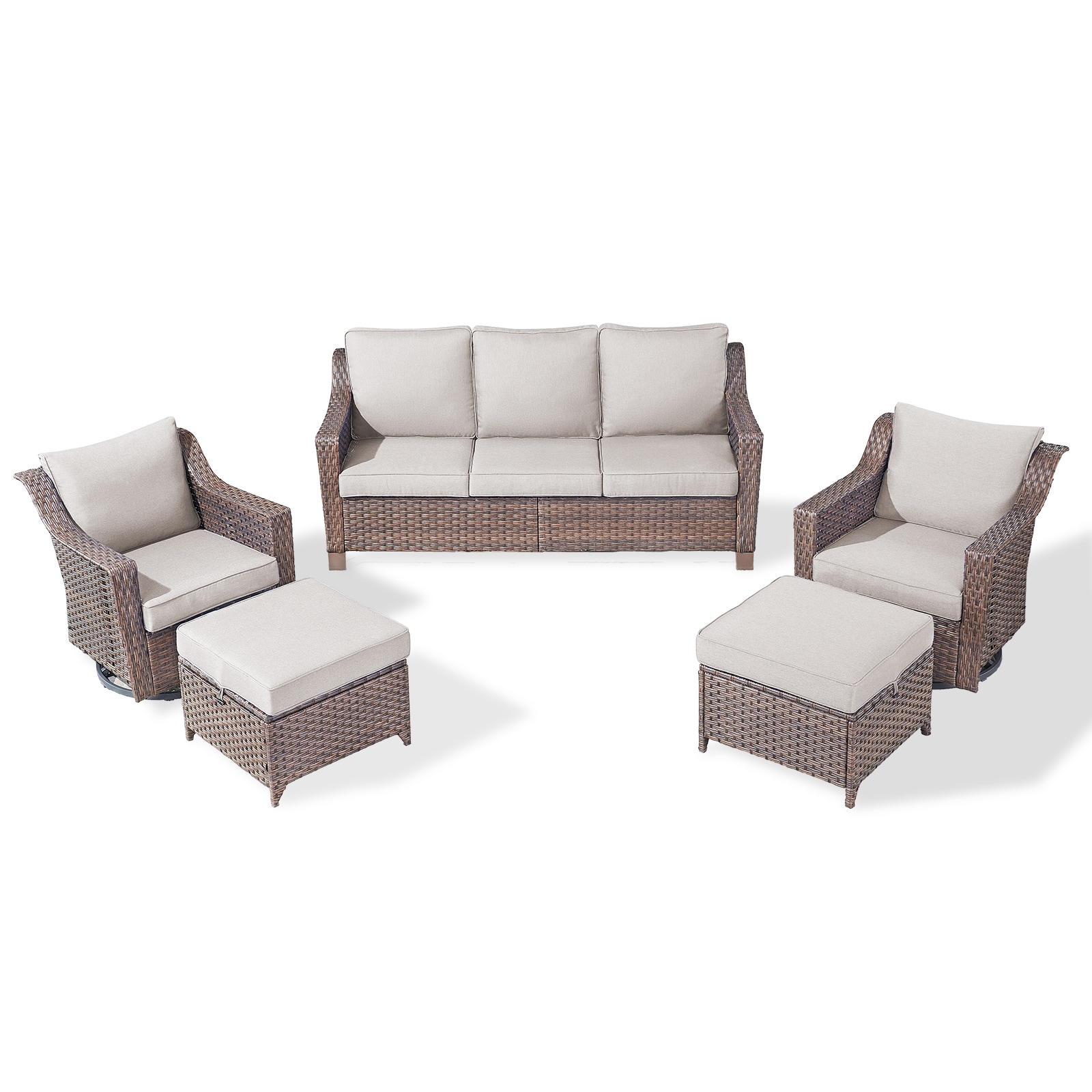 Rilyson FSLRBR132040-2 5 -Piece Wicker Patio Sofa Conversation Set with Beige Cushions