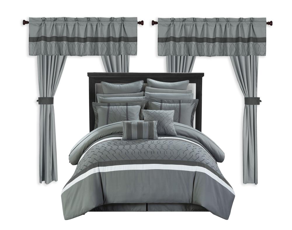 Dinah 24 Piece Grey King Comforter Set, Super King Size Bedding And Curtain Sets