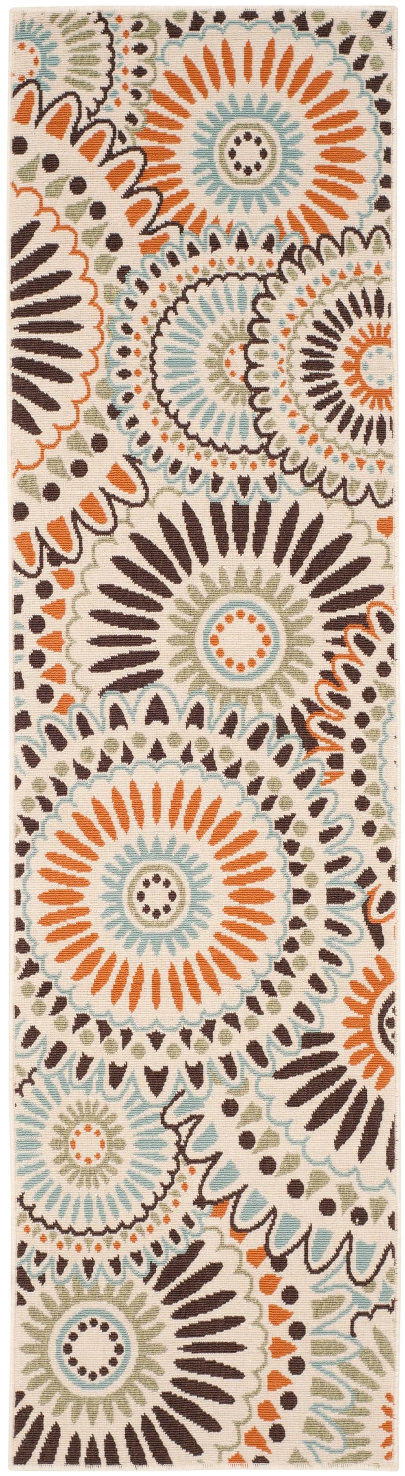 Safavieh VER091-0712-28 Veranda Sissy 2 x 8 (ft) Loomed Synthetic Cream/Chocolate Rectangular Indoor/Outdoor Floral/Botanical Coastal Runner rug
