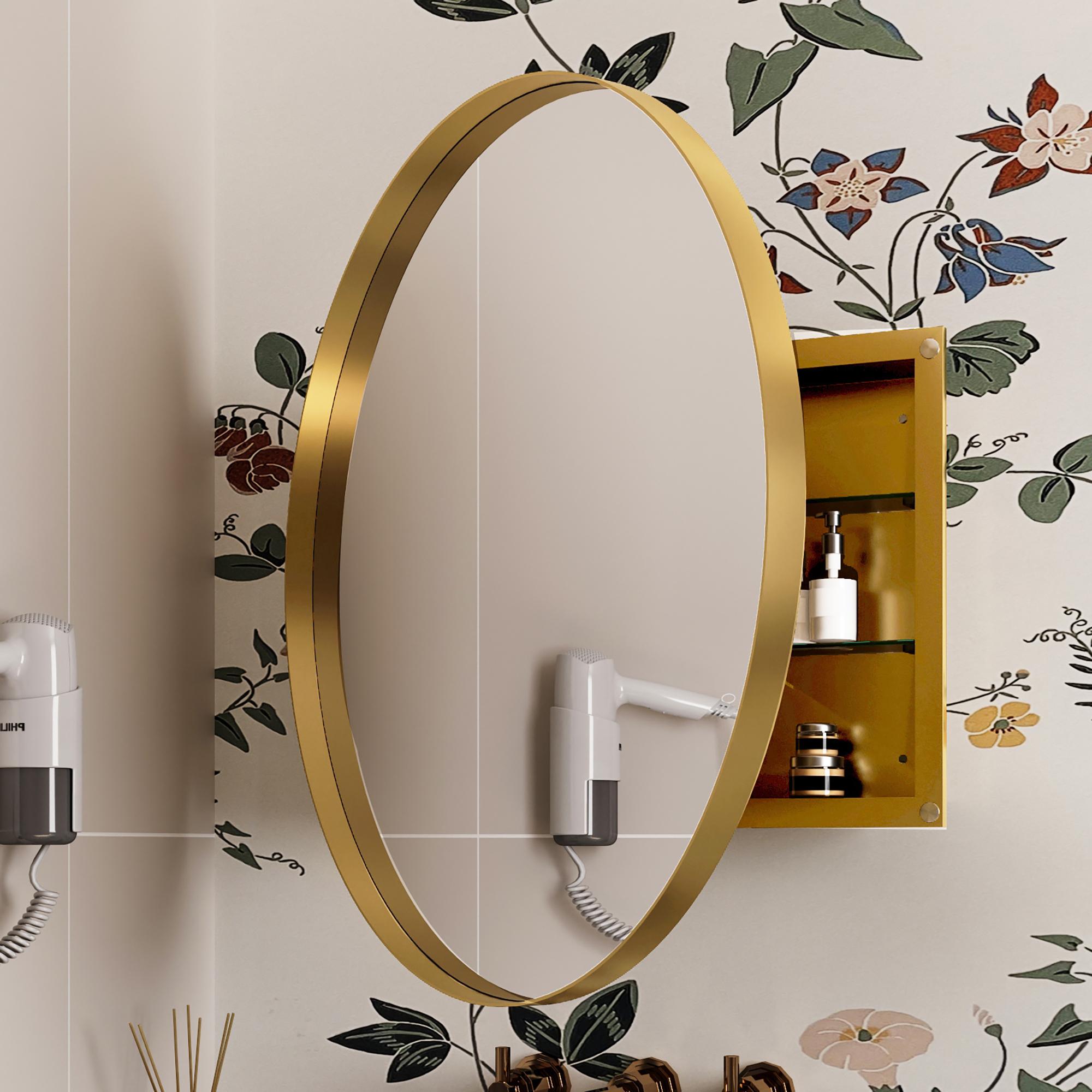 Bayfeve BF-94675-MIR 31.5-Inches x 31.5-Inches Surface Mount Gold Mirrored Round Soft Close Medicine Cabinet