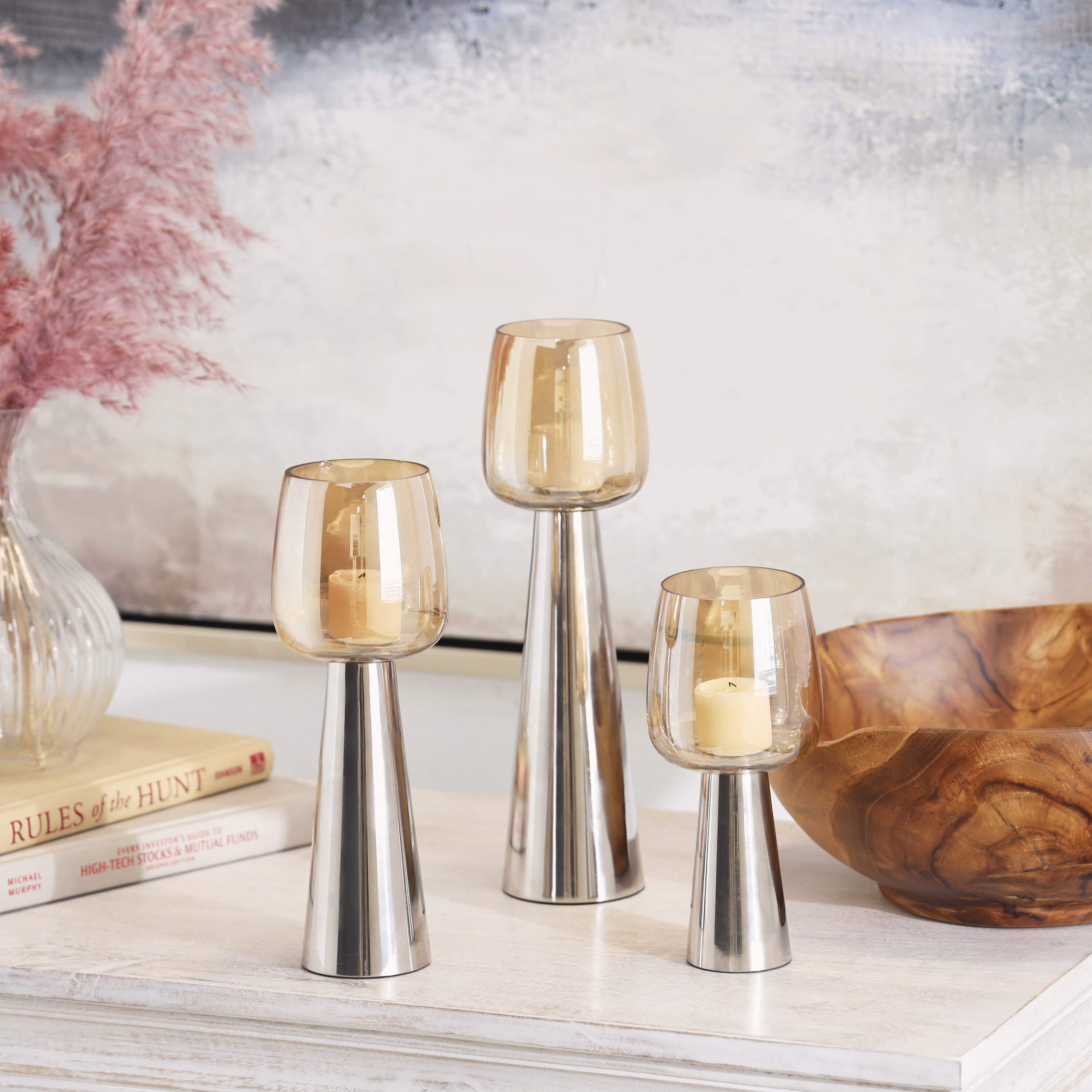 3 Candle Stainless Steel Pillar Candle Holder | - Grayson Lane 820233