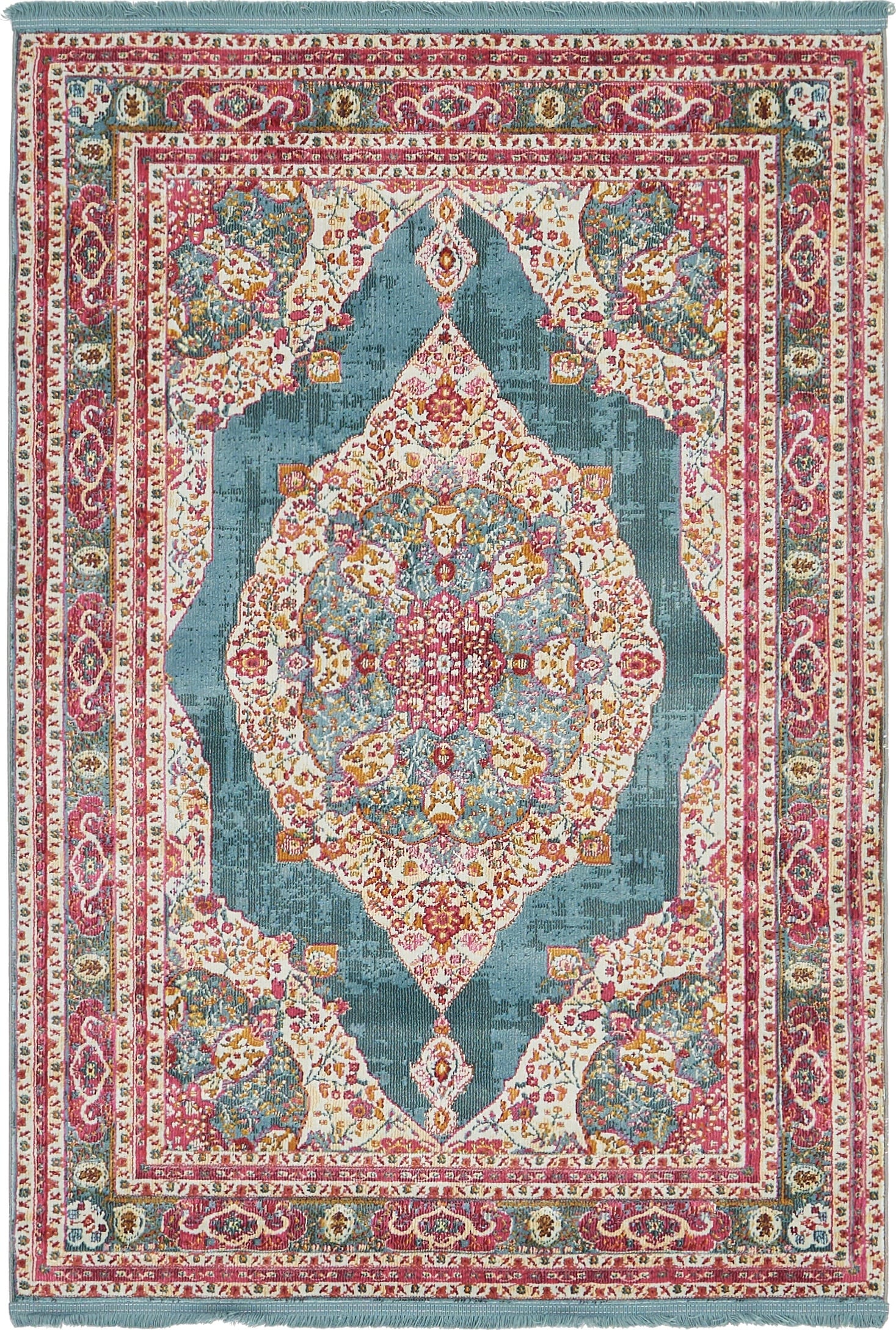 Unique Loom 3139737 Regla Baracoa 4 x 6 (ft) Loomed Polypropylene Turquoise/Ivory Rectangular Indoor Medallion Oriental Area rug