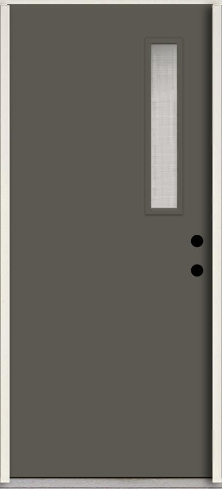 RELIABILT LO1063660 Spotlights 32-in x 80-in x 4-5/8-in Fiberglass 1/4 lite Left-hand inswing Thunder Gray Paint Painted Prehung Front Door Insulating core