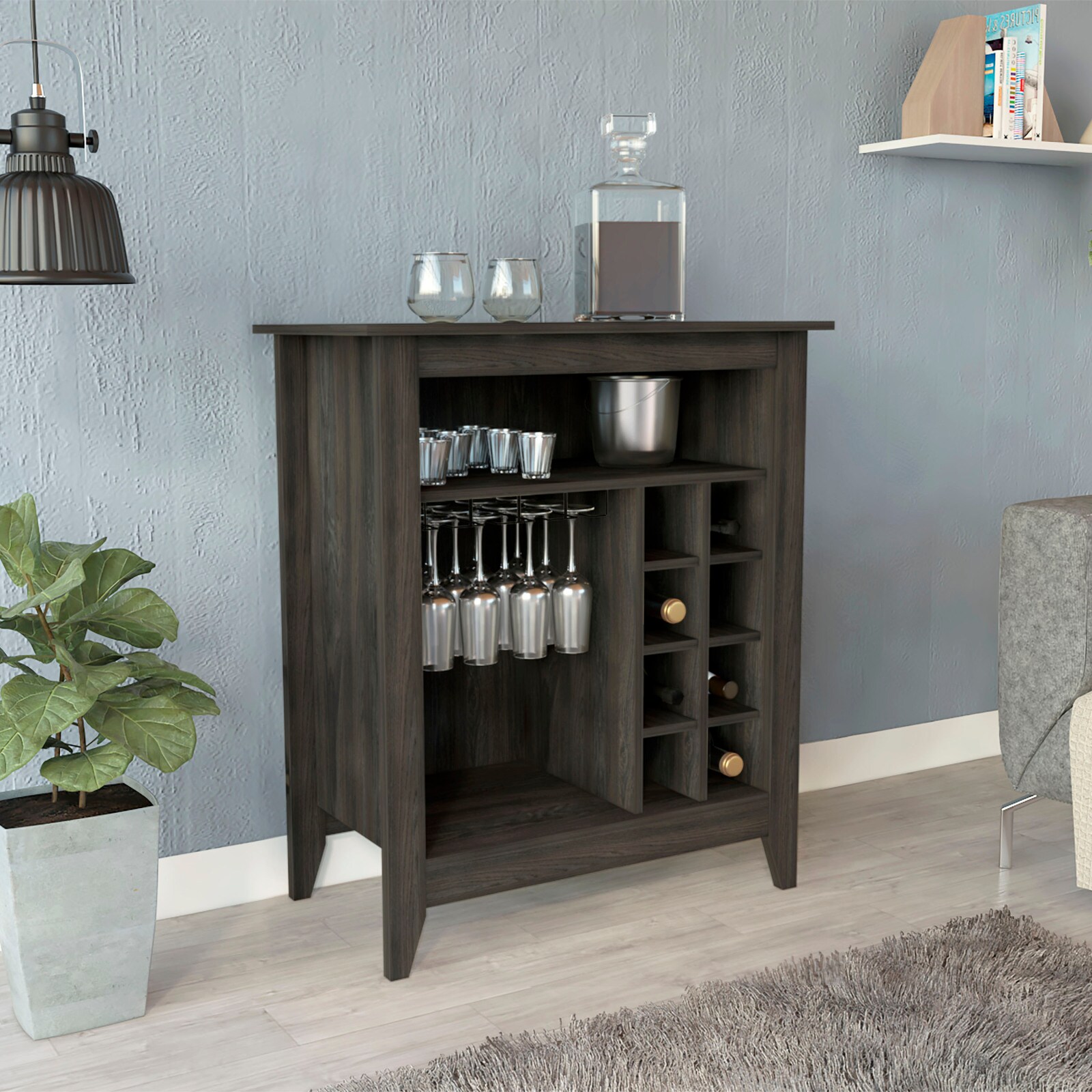 CHITA Modern Bar Cabinet with 1 Drawer 1 Shelf Espresso Finish 6 Bottle Wine Rack for Dining Room Kitchen and Home Entertaining Brown