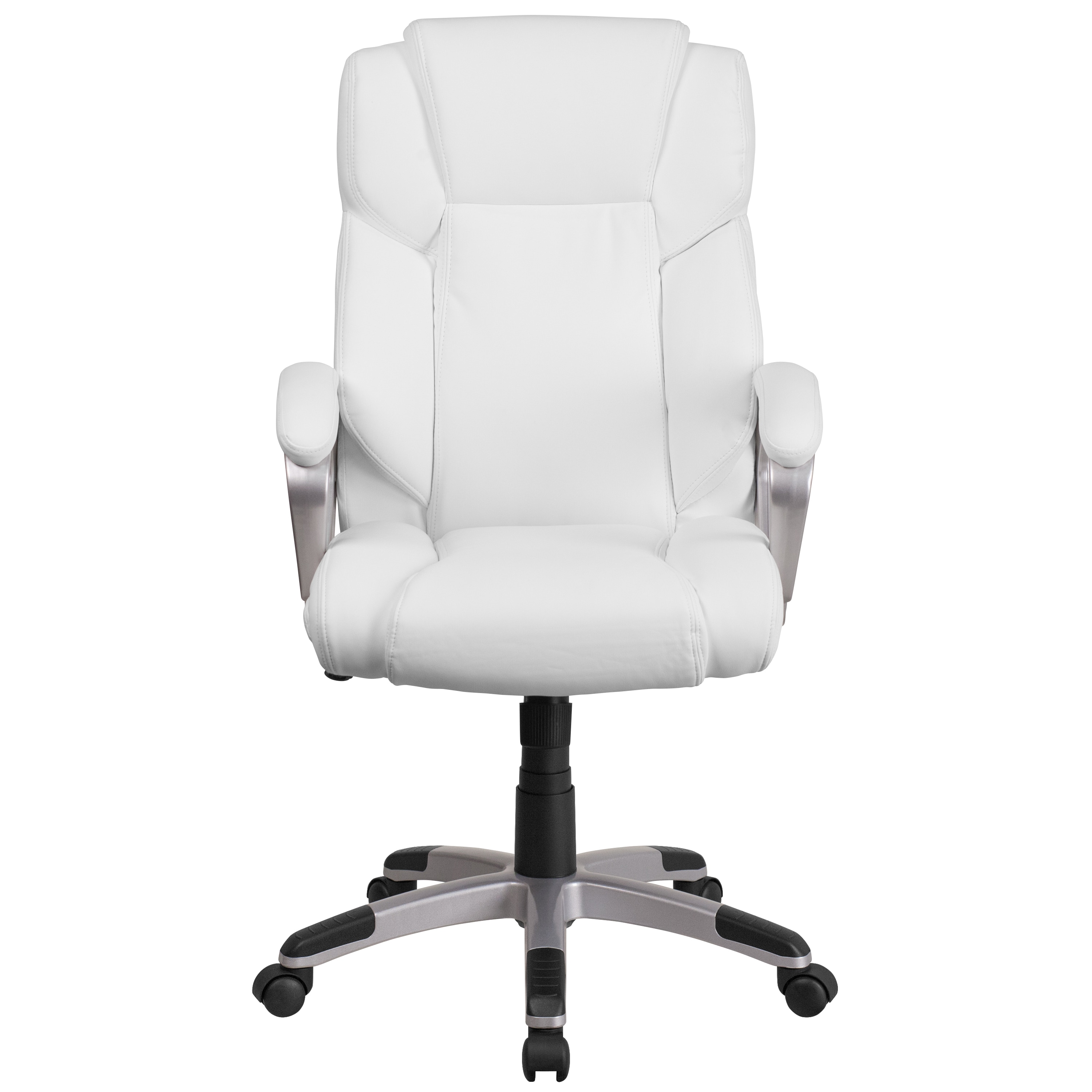 Elegant White LeatherSoft Mid-Back Swivel Office Chair with Padded Arms