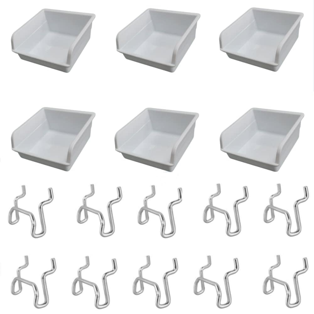 KIWDZFU  16pcs Pegboard Cups Peg Board Storage Bin and Peg Hooks Square Box Shape 1 quarter in 1 eighth in Pegboard Cup Holder Accessories for