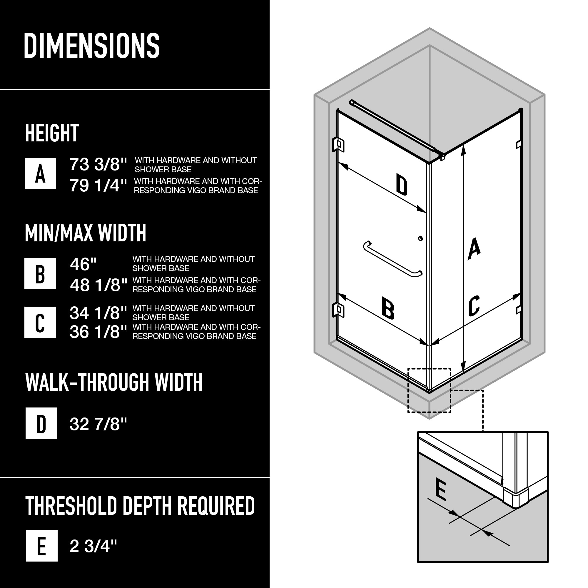 VIGO VG6012BNCL36 Shower-Doors - View #2